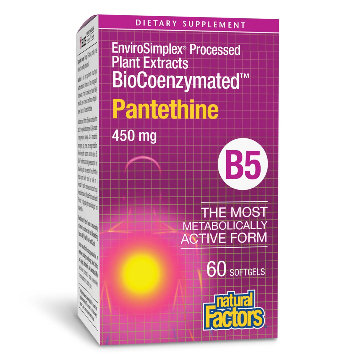 Natural Factors Pantetina, botella frontal, apoyo diario para energía