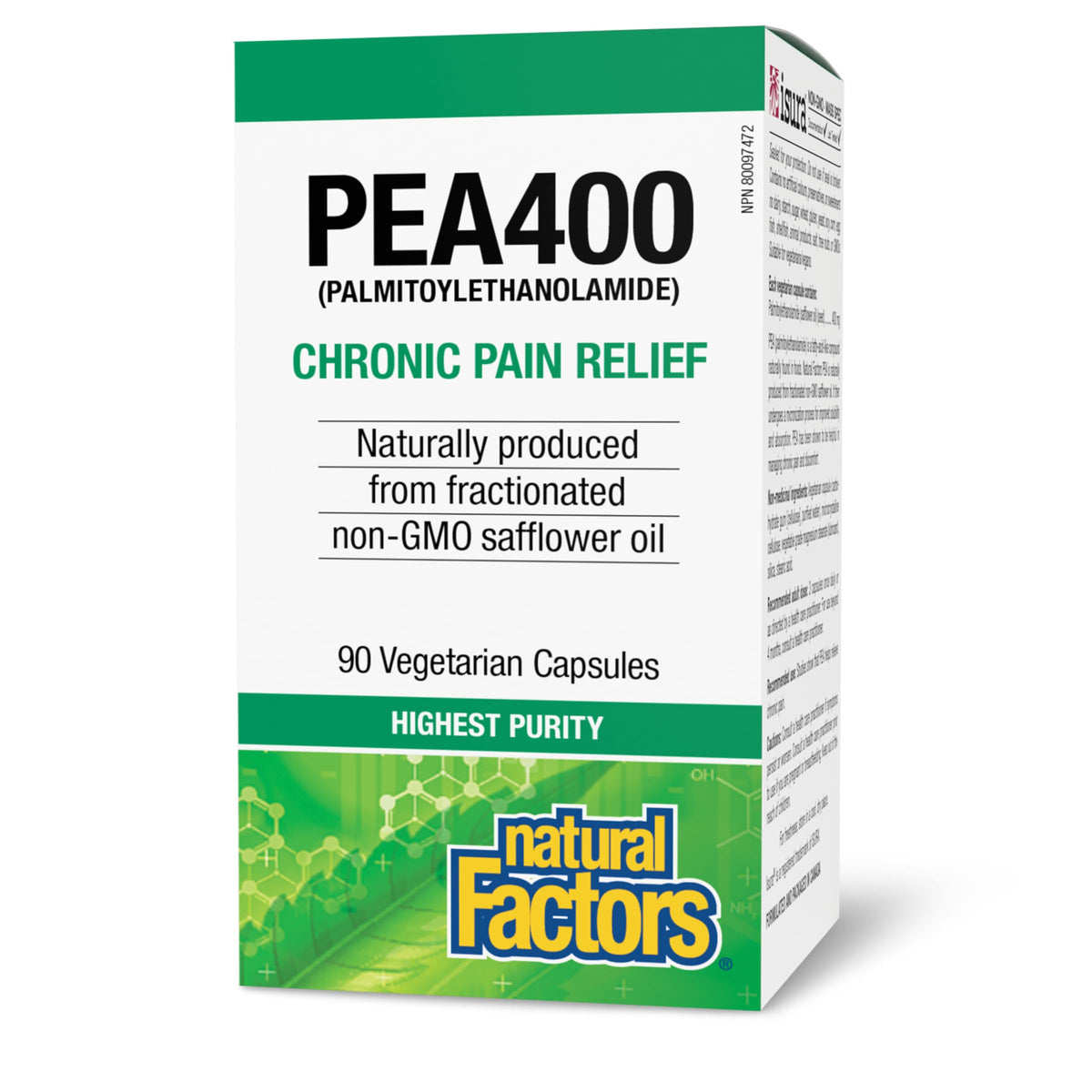 Natural Factors PEA400 en botella, apoyo suave para el sistema nervioso y bienestar.
