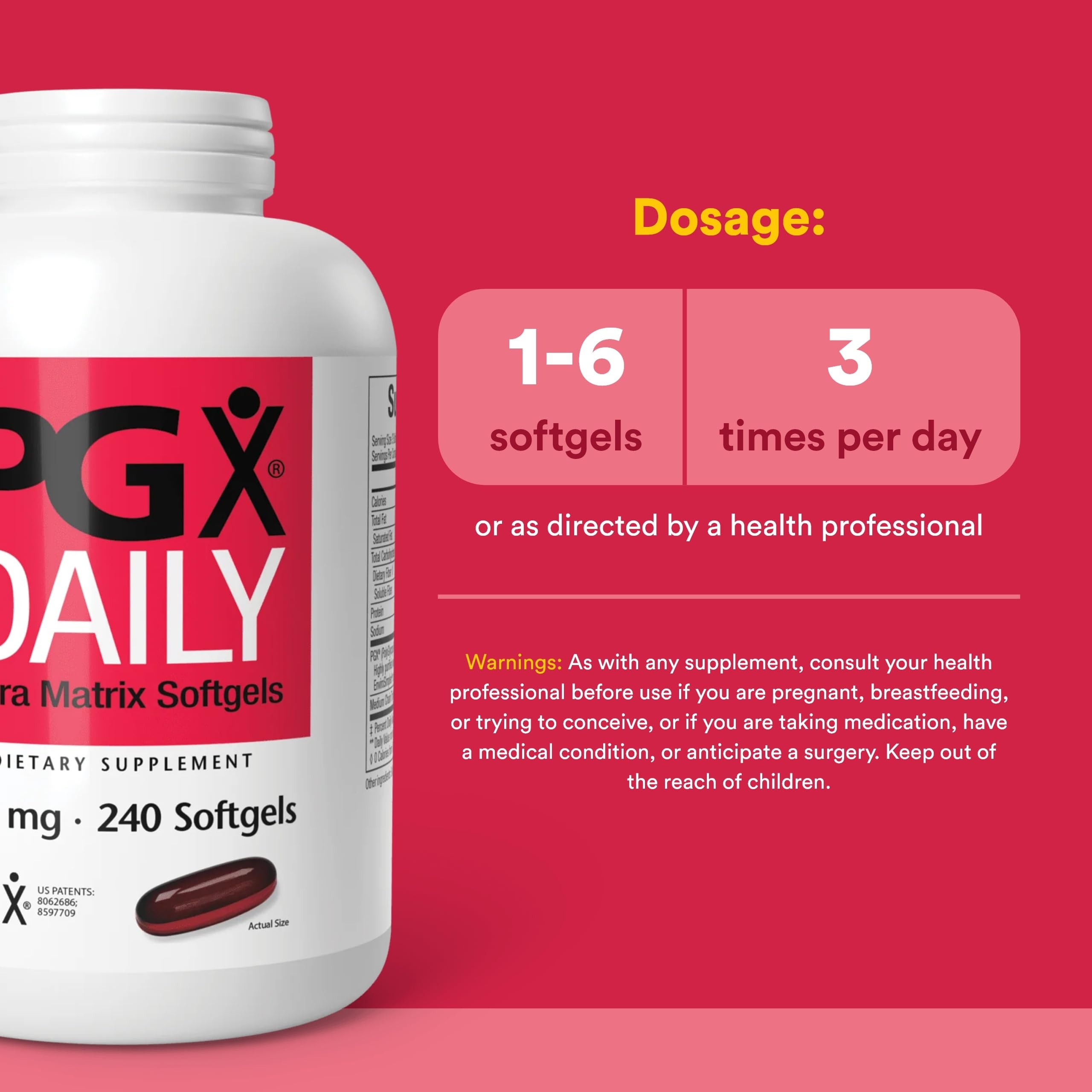 Natural Factors PGX Daily Ultra Matrix 750 mg, cápsulas, consumo diario con agua.