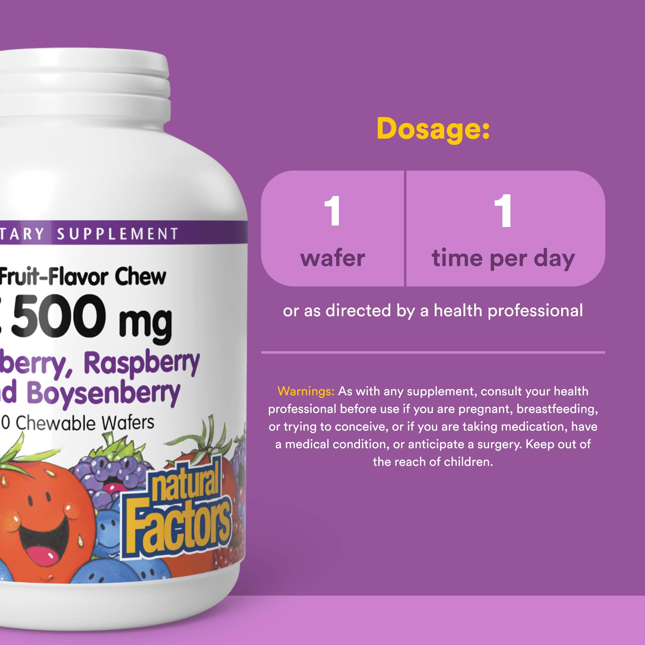 Natural Factors Vitamina C para niños, porción de 500 mg para consumo diario