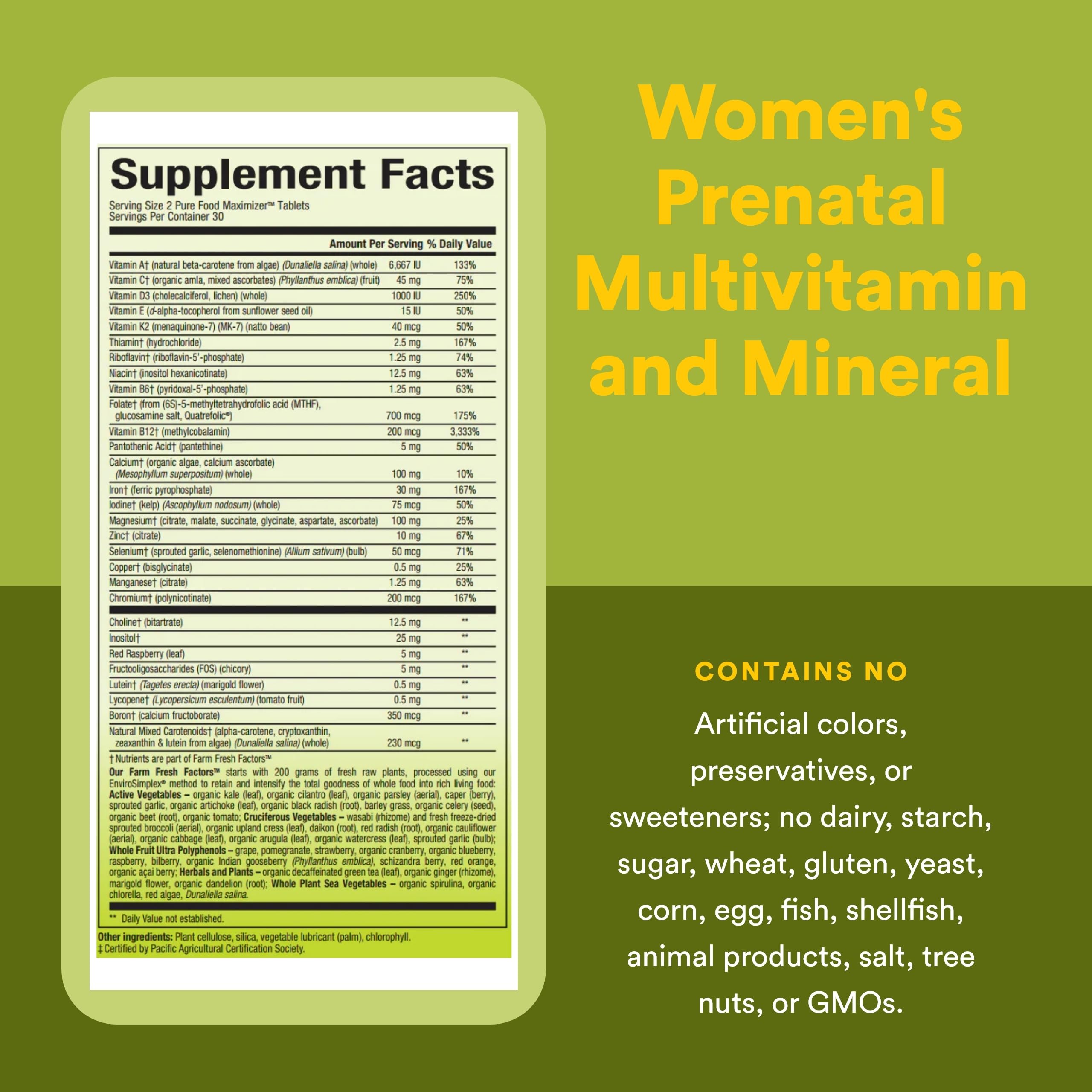 Natural Factors Prenatal ingredientes: fórmula vegana con plantas y hierbas