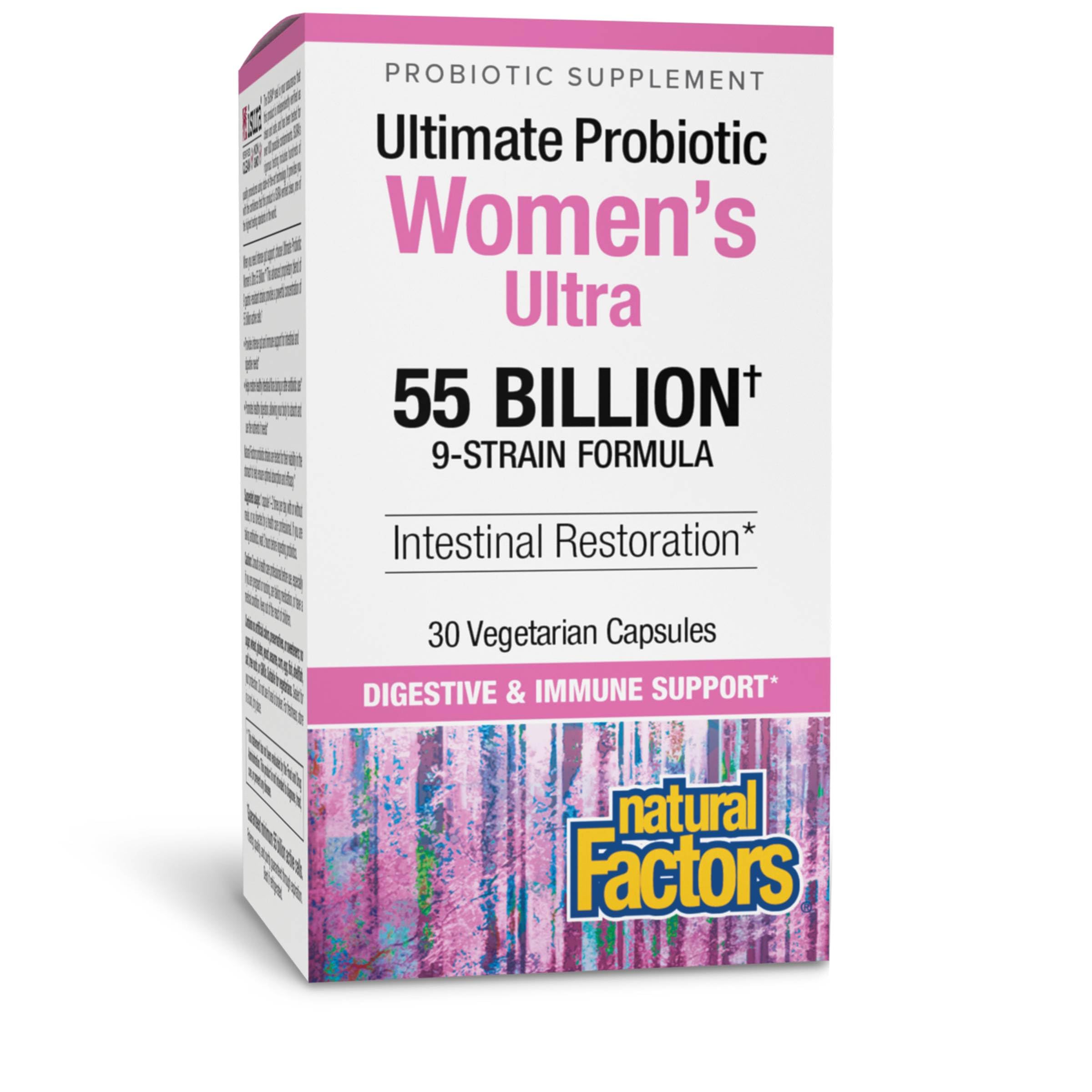Natural Factors Probiótico Mujer Ultra, botella: apoyo digestivo y flora intestinal saludable.