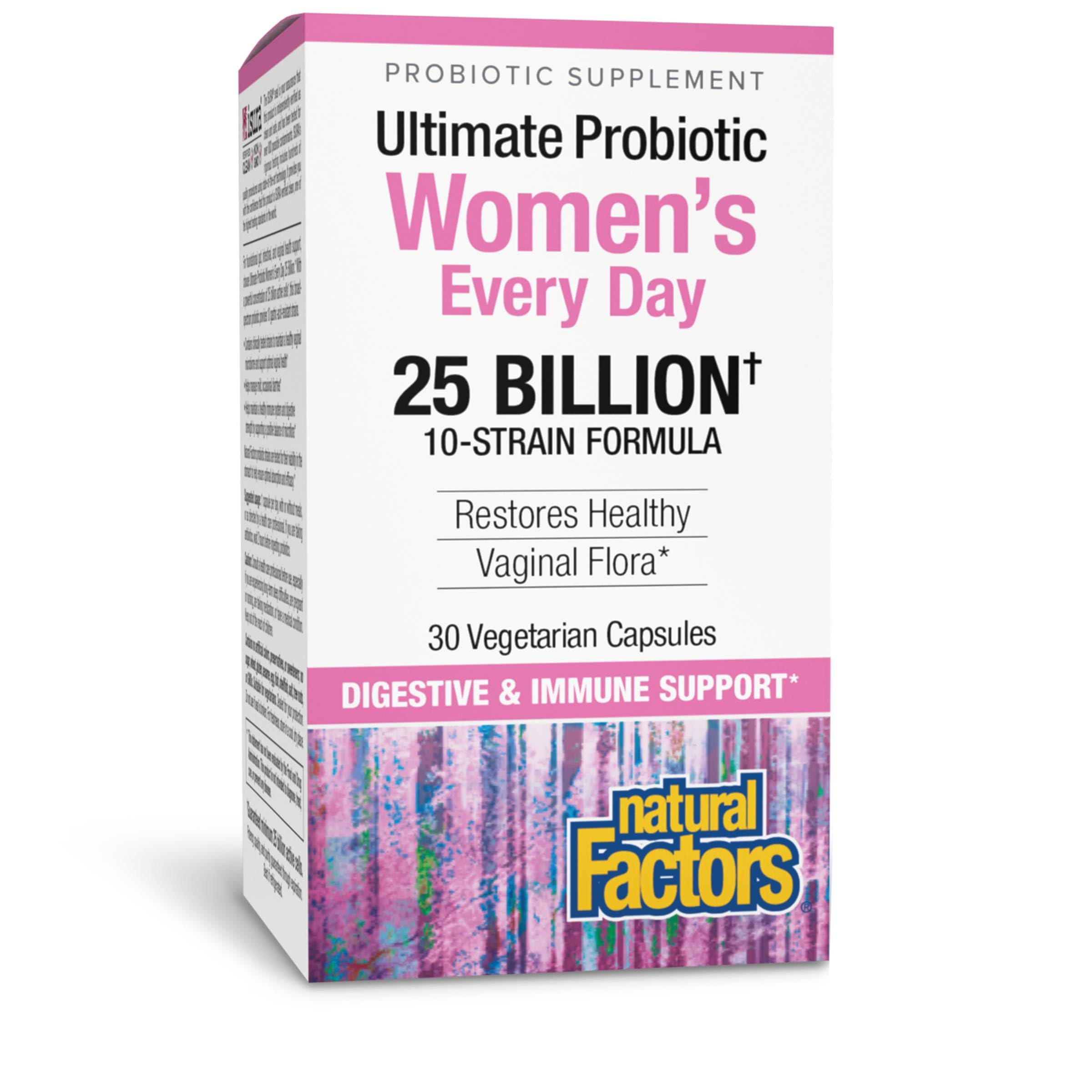 Natural Factors Probiotico para mujeres, cápsulas vegetarianas para apoyo digestivo y salud vaginal.