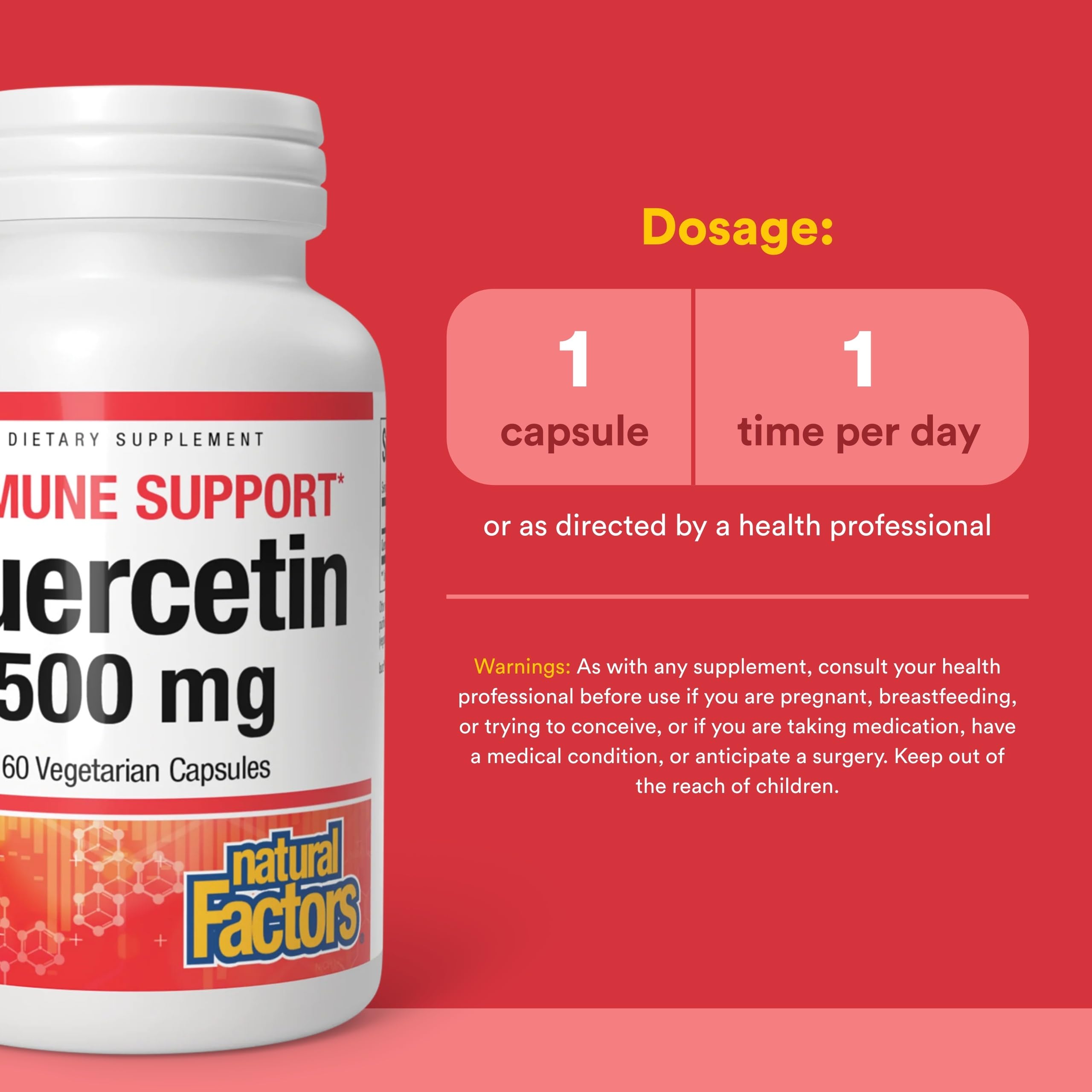 Natural Factors Quercetina: frasco con cápsulas de 500 mg para bienestar
