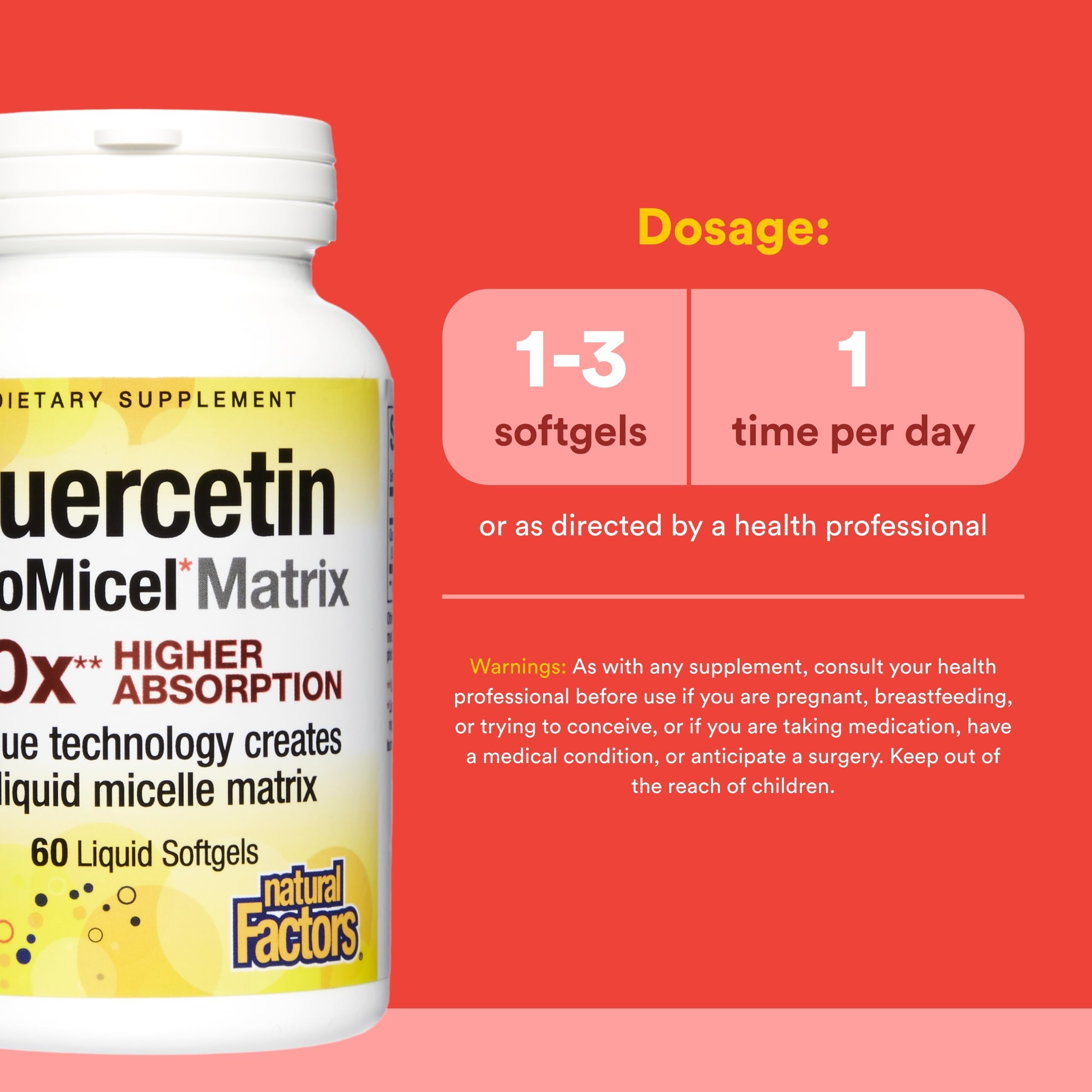 Dosis diaria de Natural Factors Quercetina Lipomicel Matrix para uso diario.
