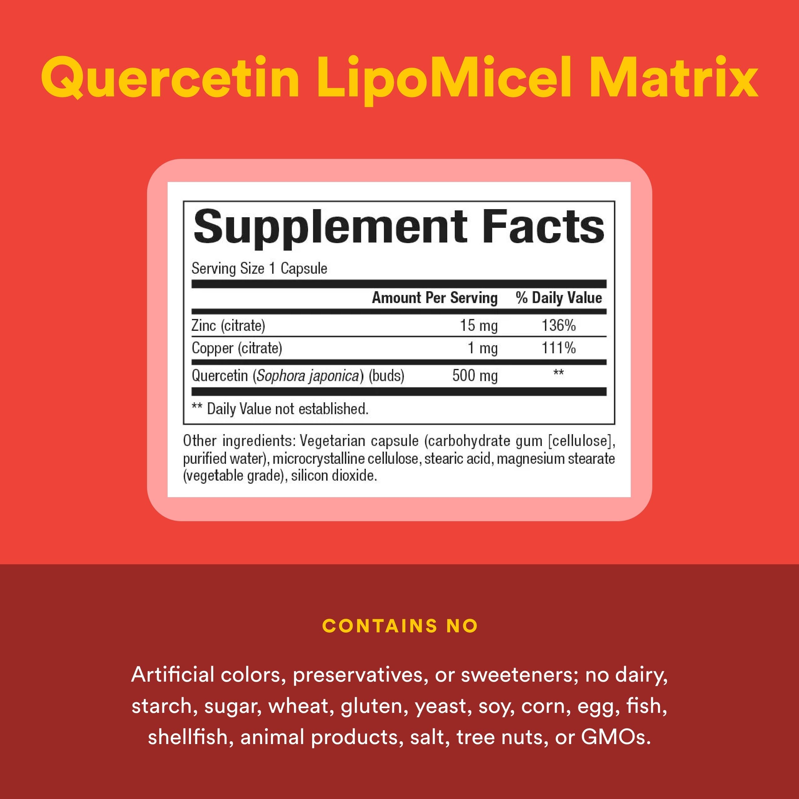 Natural Factors quercetina zinc cobre ingredientes libres de lacteos