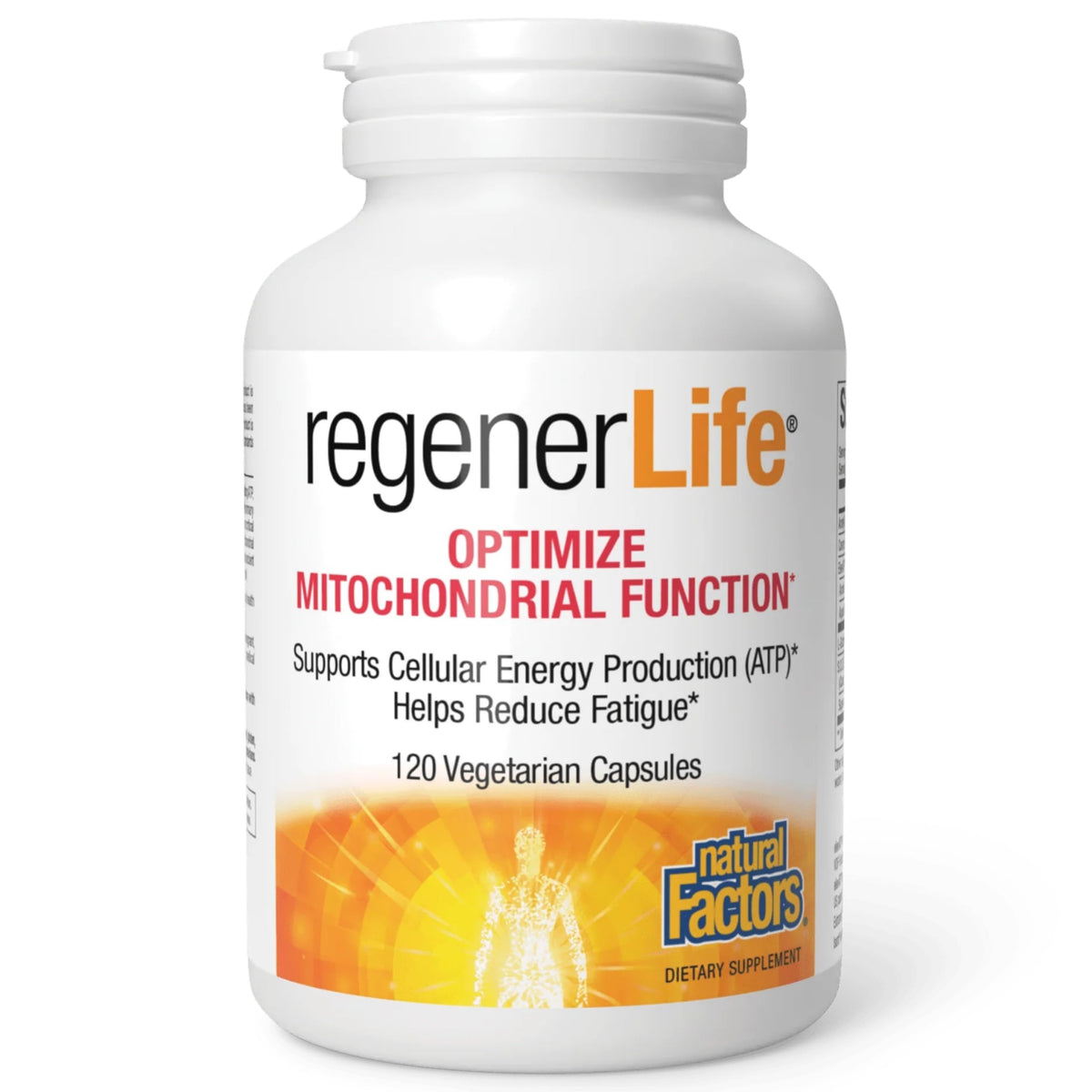 Natural Factors RegenerLife: cápsulas para energía celular sostenida.