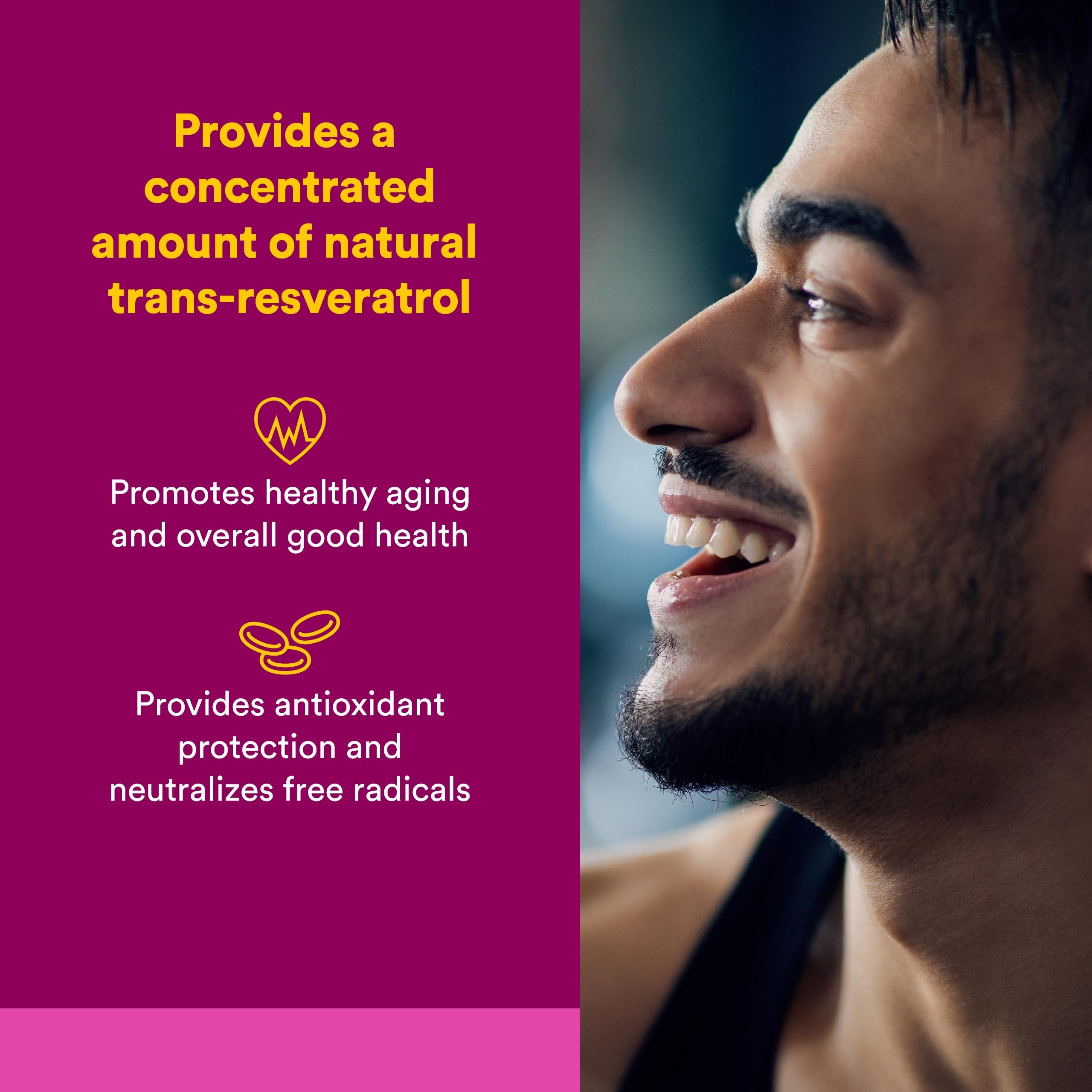 ResveratrolRich etiqueta 250 mg, muestra trans-resveratrol y dosis recomendada.