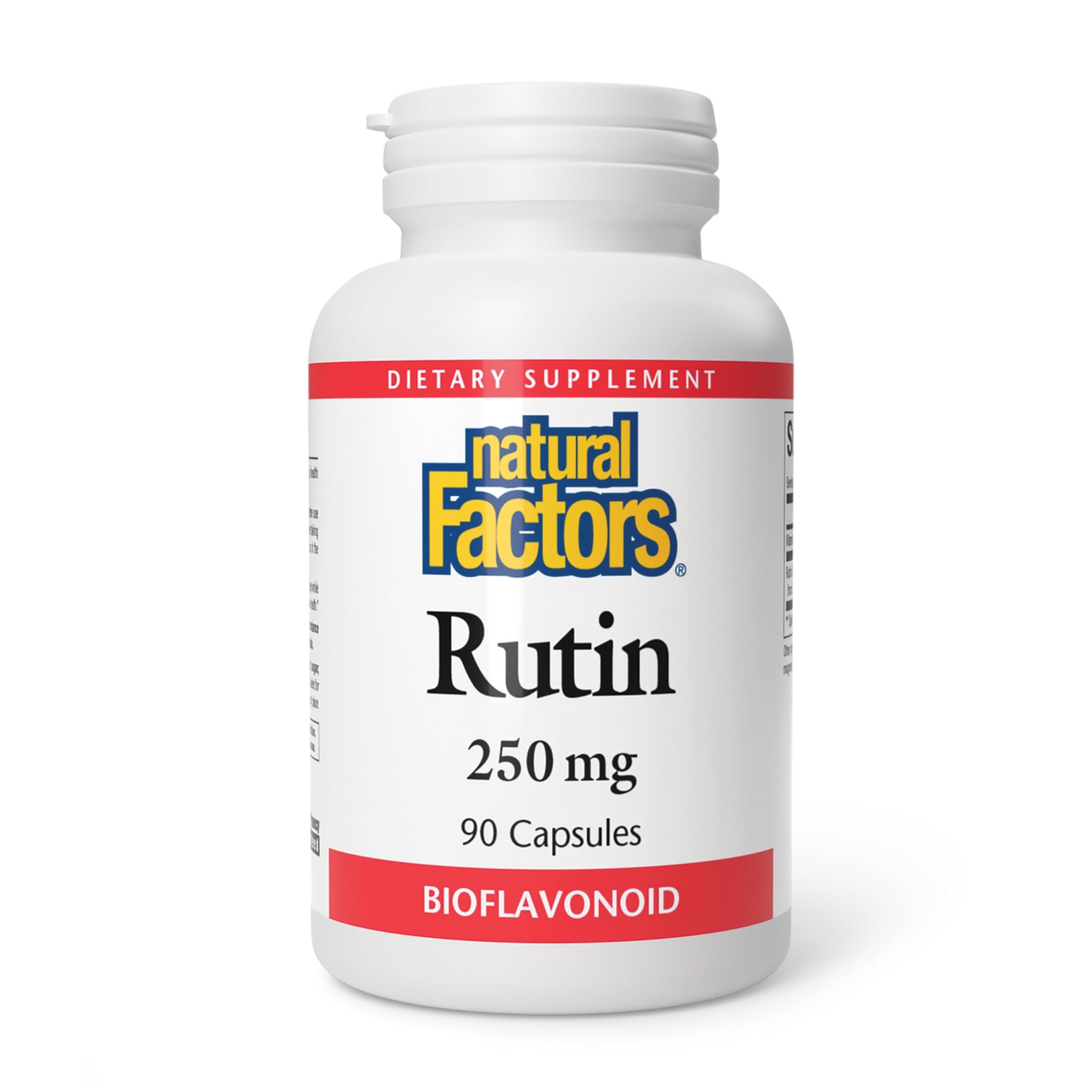 Natural Factors Rutin 250 mg, cápsulas en botella, apoyo a la salud vascular.