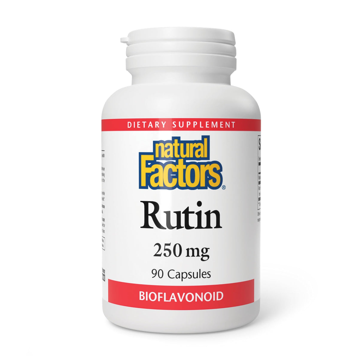 Natural Factors Rutin 250 mg, cápsulas en botella, apoyo a la salud vascular.