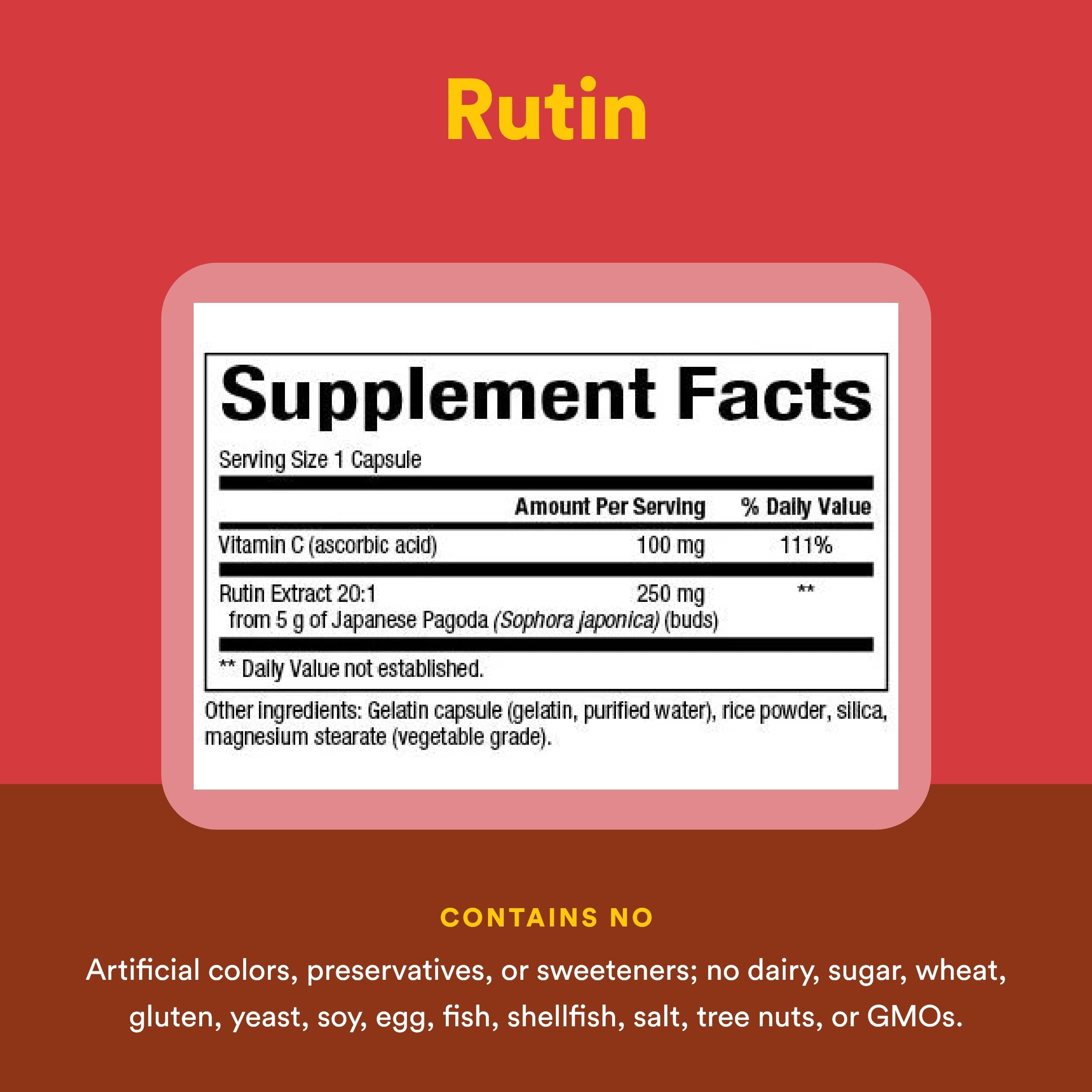 Natural Factors Rutin 250 mg, cápsulas en dosis diaria, uso cómodo y estable.