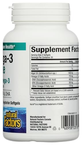 Natural Factors RxOmega-3 Algae 770 mg, uso diario: complemento vegetariano y vegano