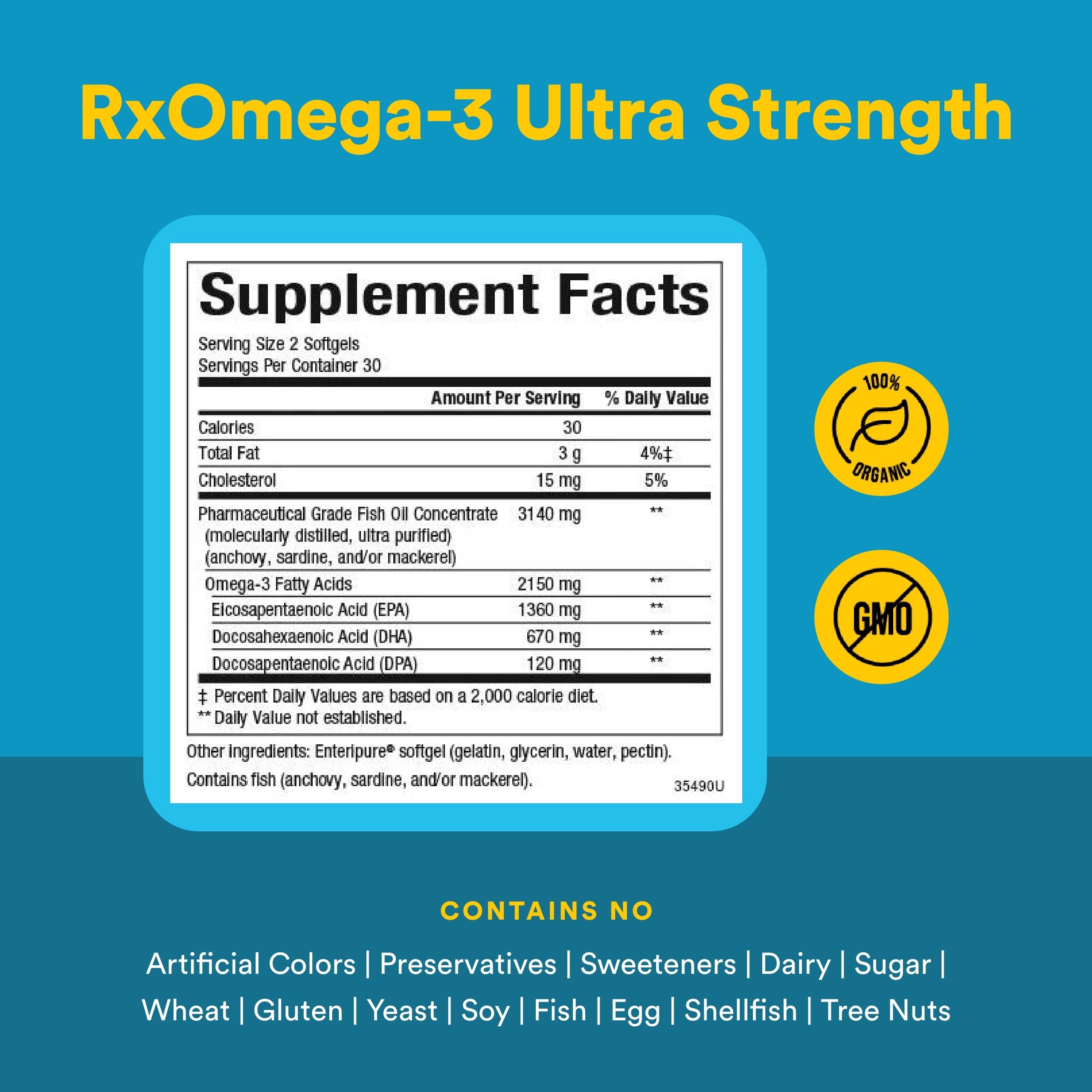 Natural Factors RxOmega-3 Ultra Strength, etiqueta clara sin alérgenos comunes