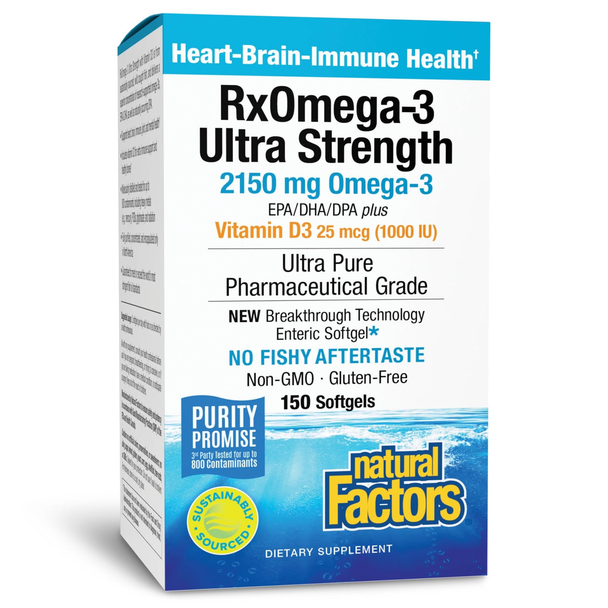 Natural Factors RxOmega-3 Ultra Strength, botella: apoyo diario para cerebro y corazón.