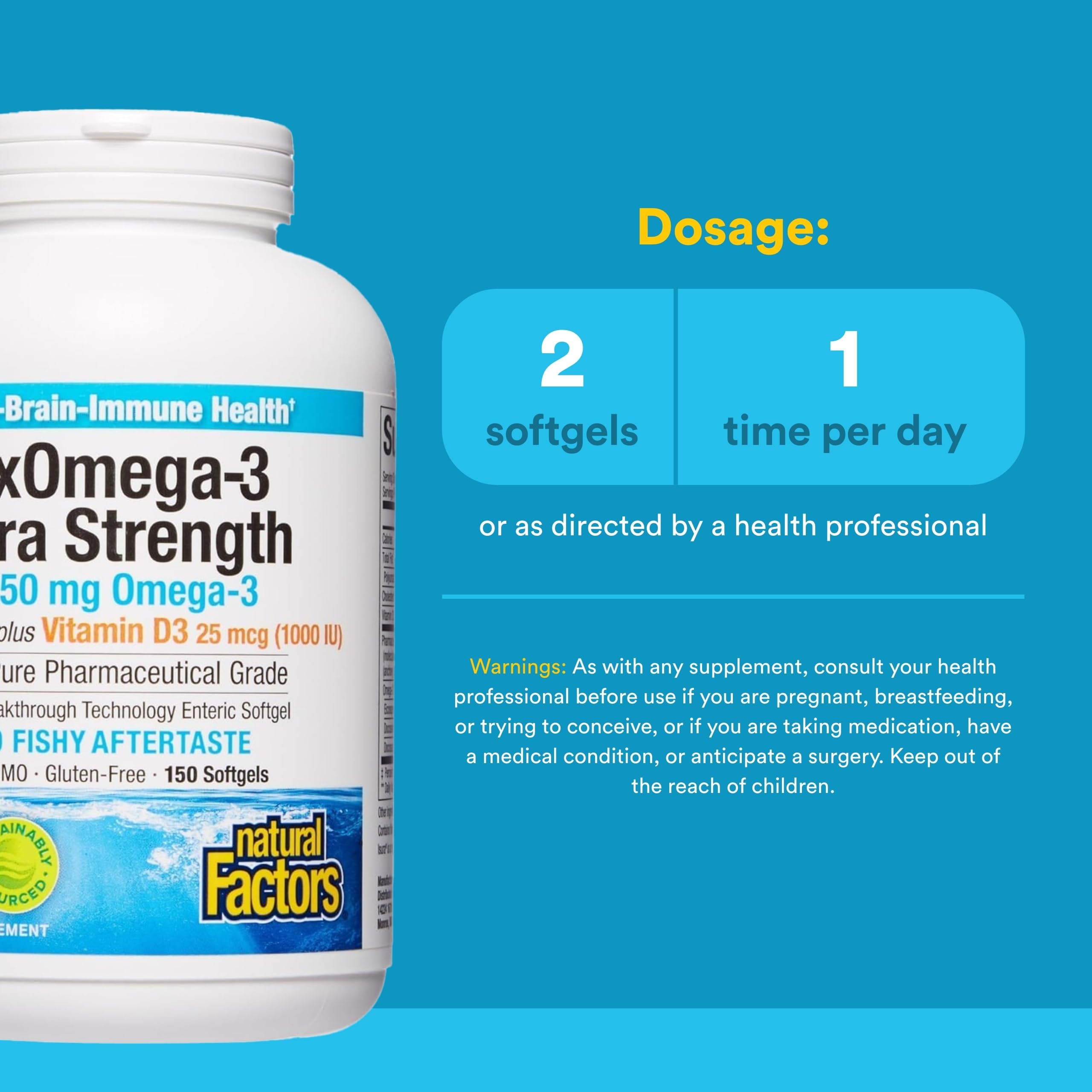 Etiqueta RxOmega-3 revela DHA, EPA y vitamina D3 para información clara.