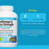 Natural Factors RxOmega-3 Ultra Strength, etiqueta que resalta distilación molecular y pureza.