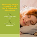 Etiqueta de Natural Factors Sleep Relax Formula para identificar suplemento calmante sin hábito.