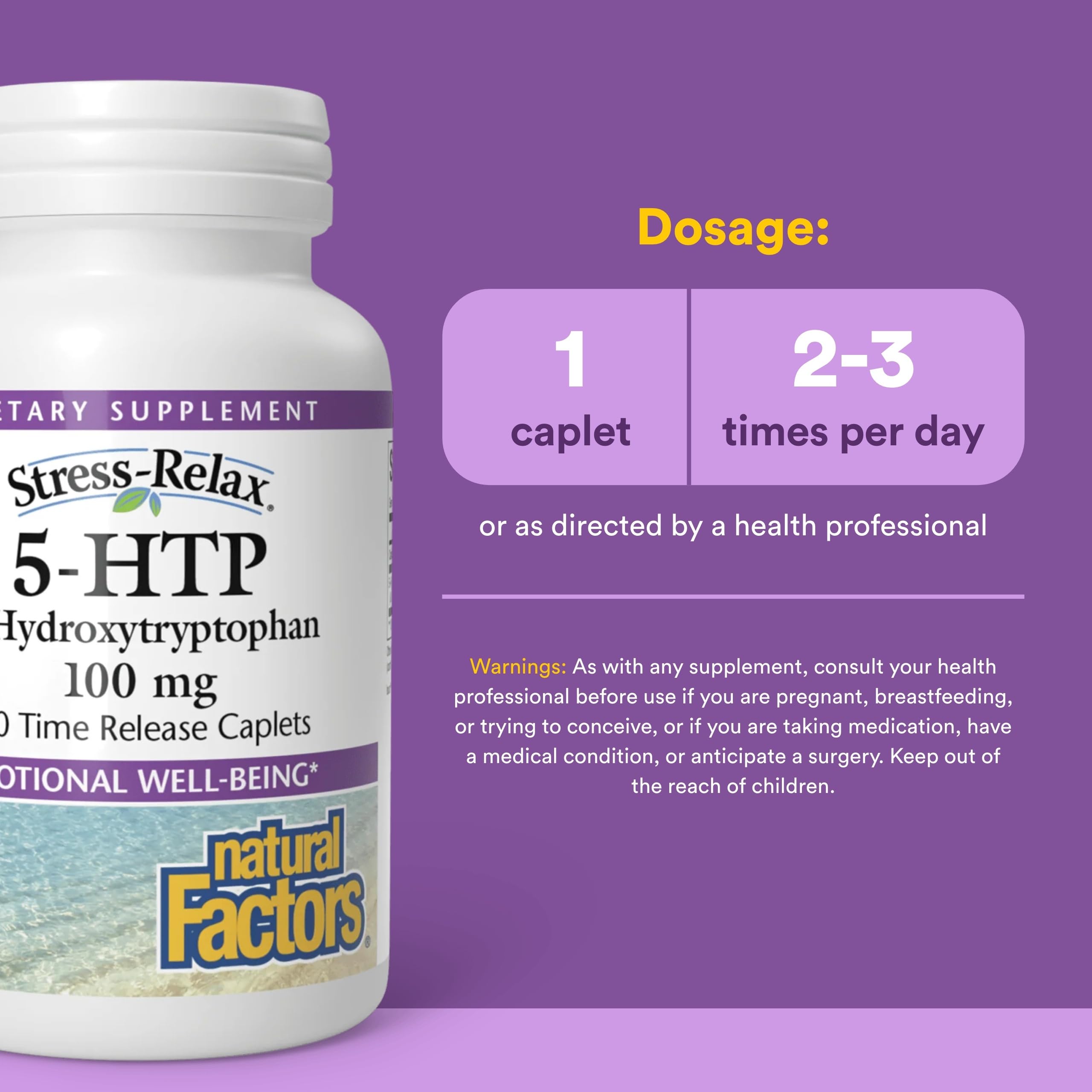 Natural Factors Stress-Relax 5HTP etiqueta nutricional: información clara para decisiones informadas.