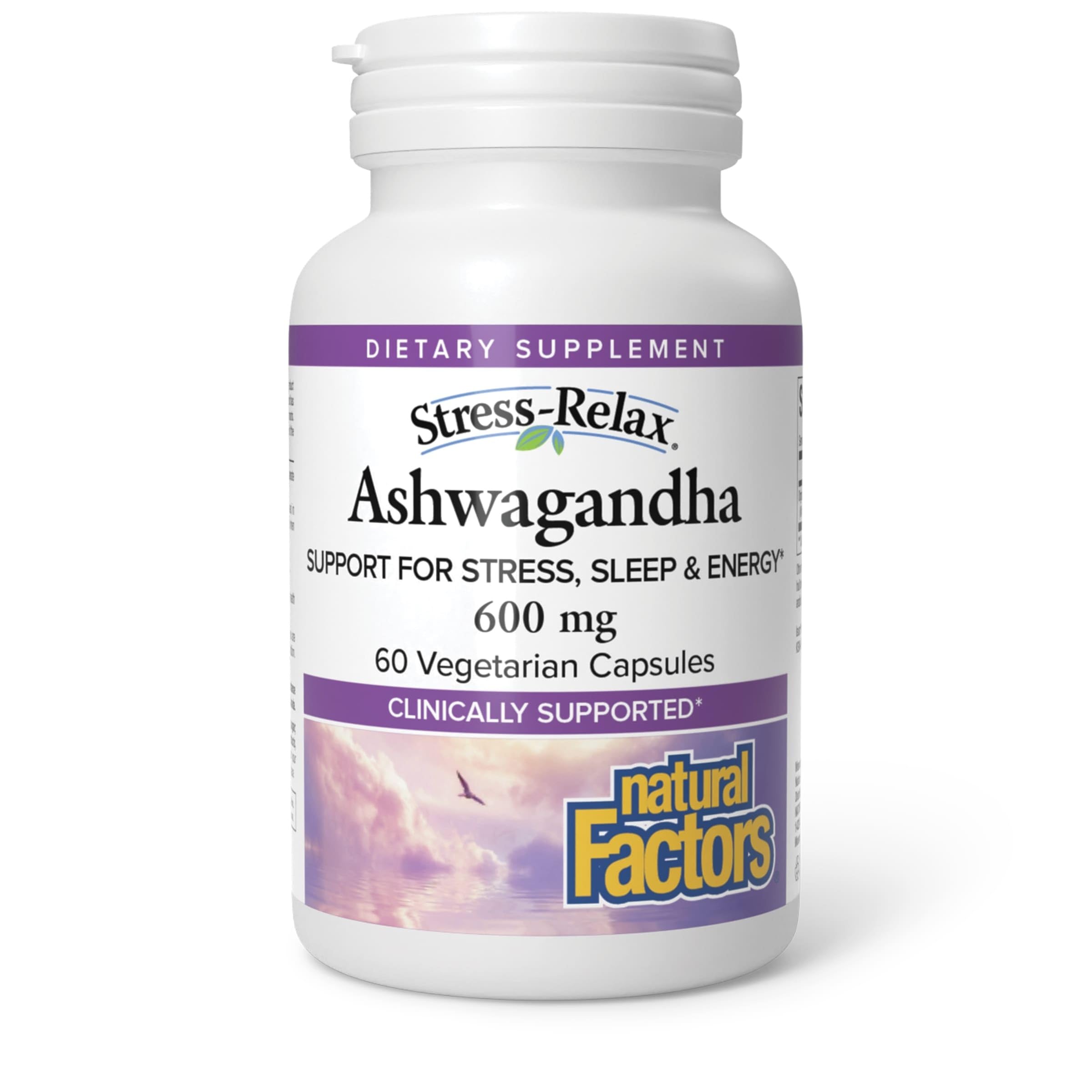 Natural Factors Stress-Relax con KSM-66, frasco de ashwagandha para apoyo diario al estrés