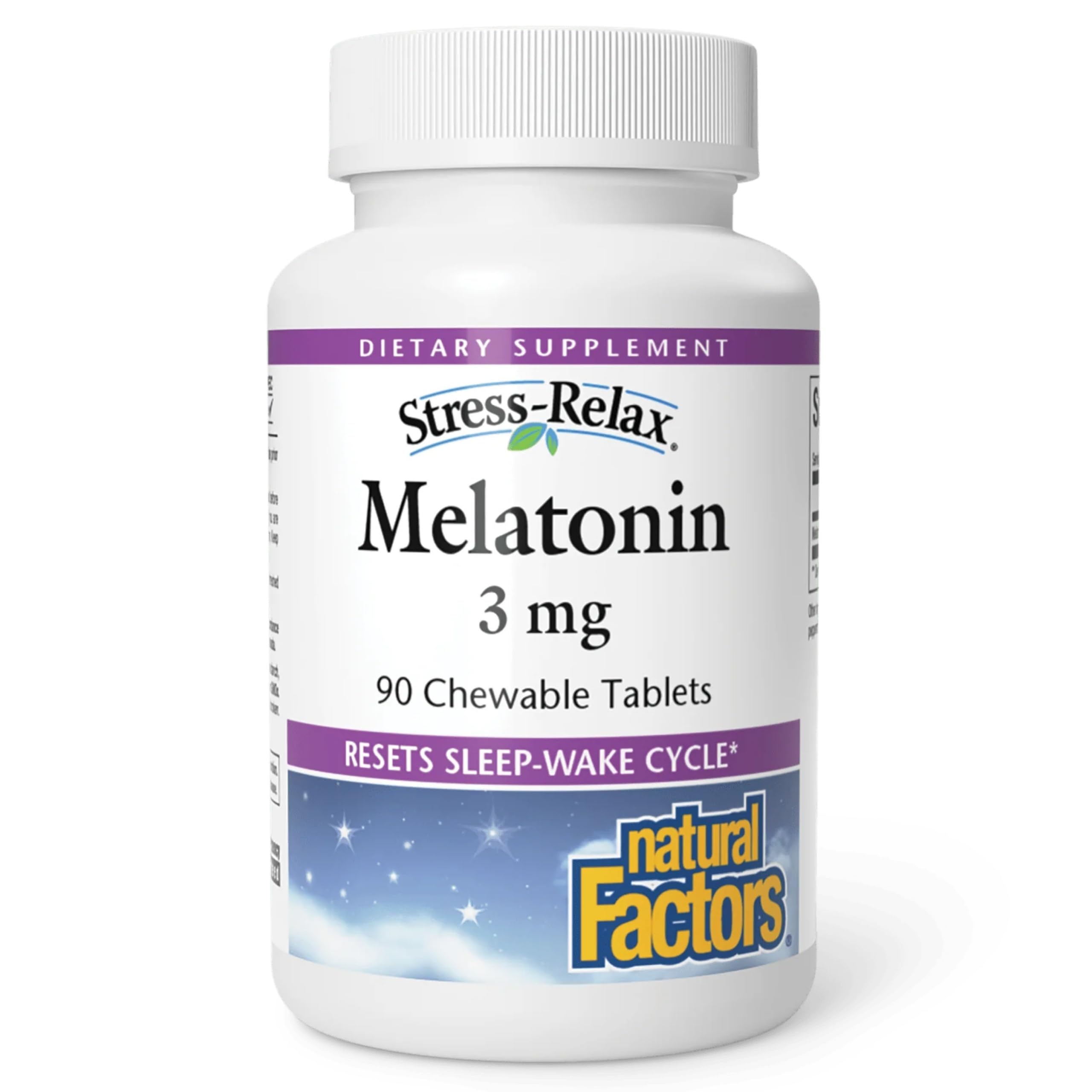 Natural Factors Stress-Relax Melatonina en botella para dormir mejor sin somnolencia.