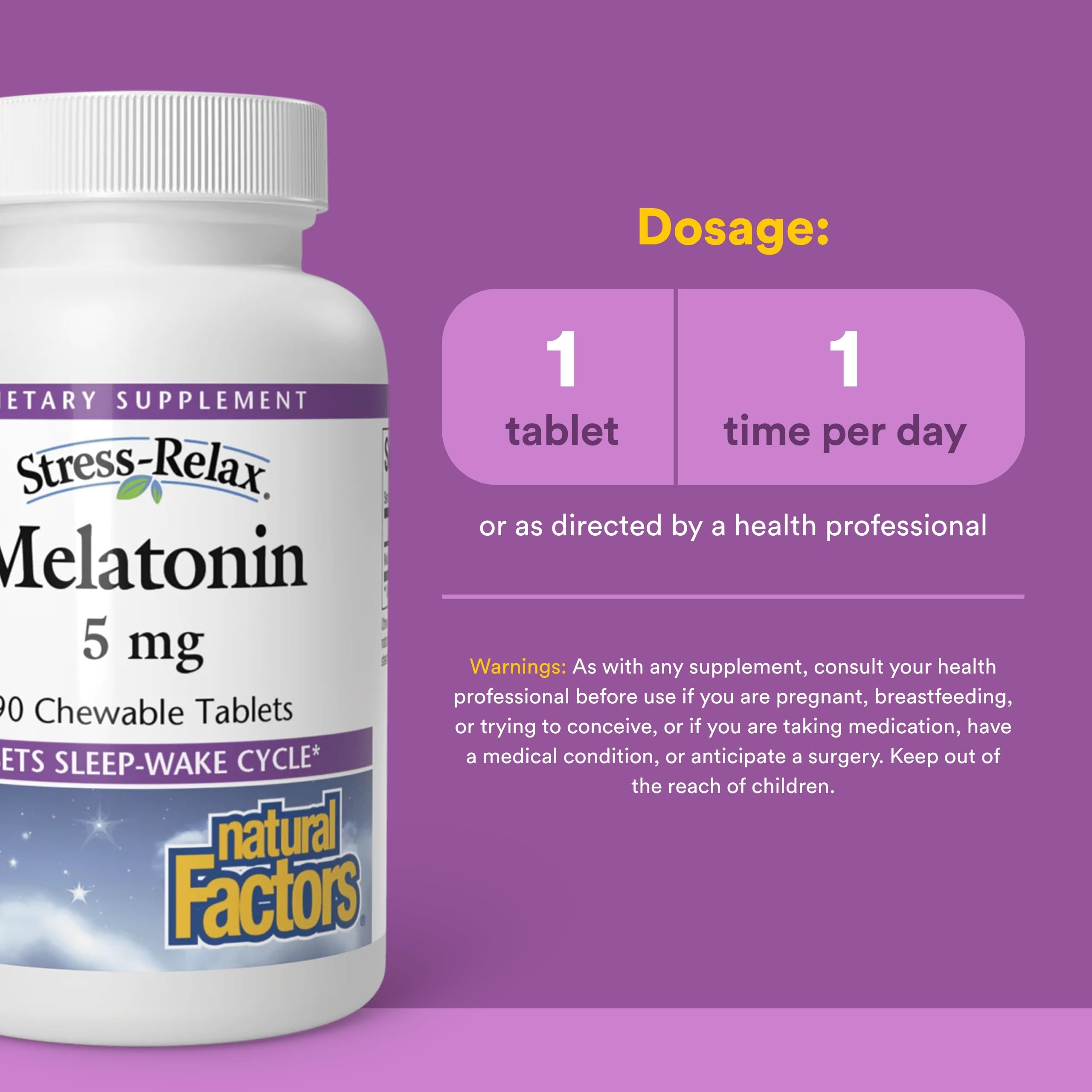 Stress-Relax Melatonina 5 mg, tabletas masticables para tomar antes de dormir