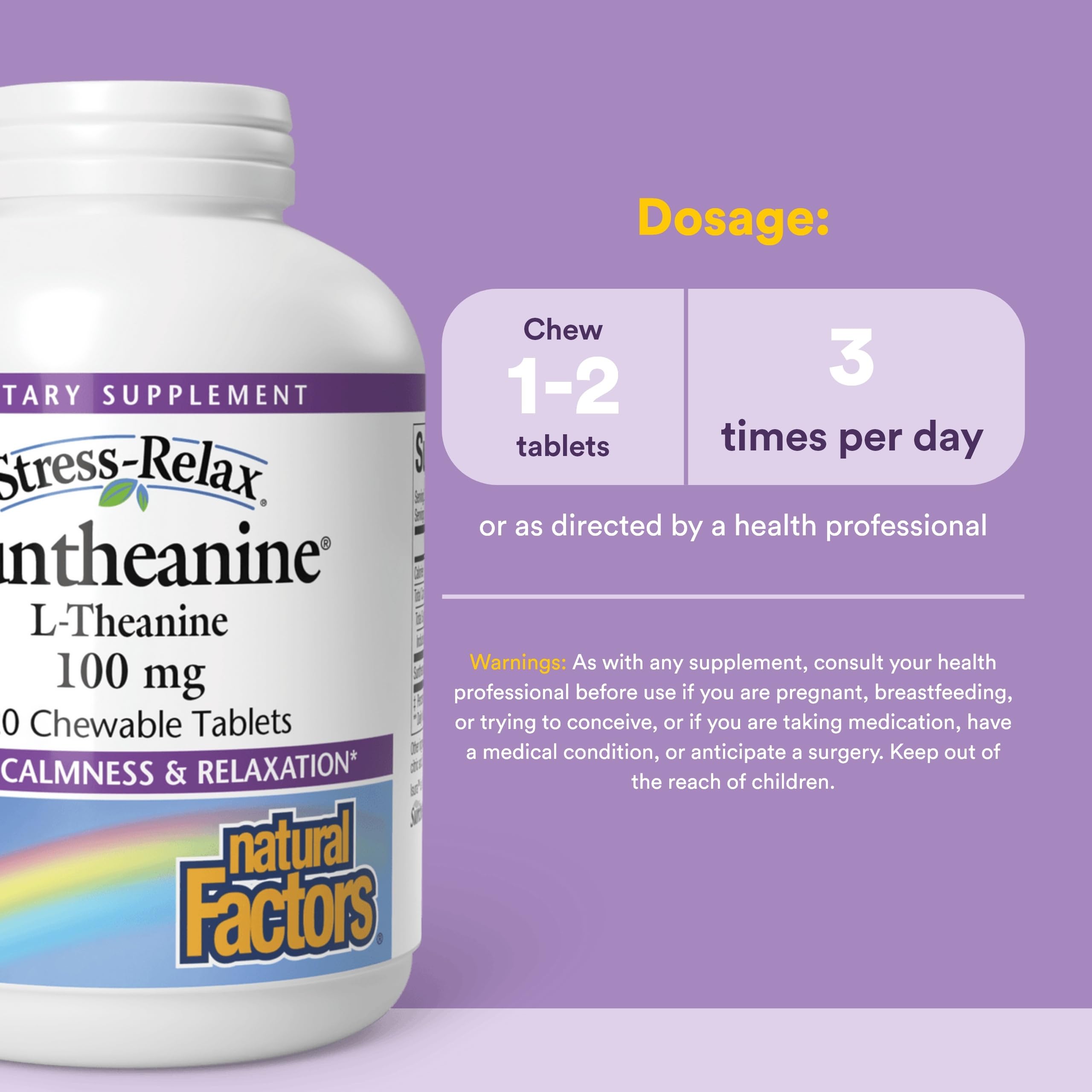 Natural Factors Suntheanine, etiqueta y empaque claros e informativos
