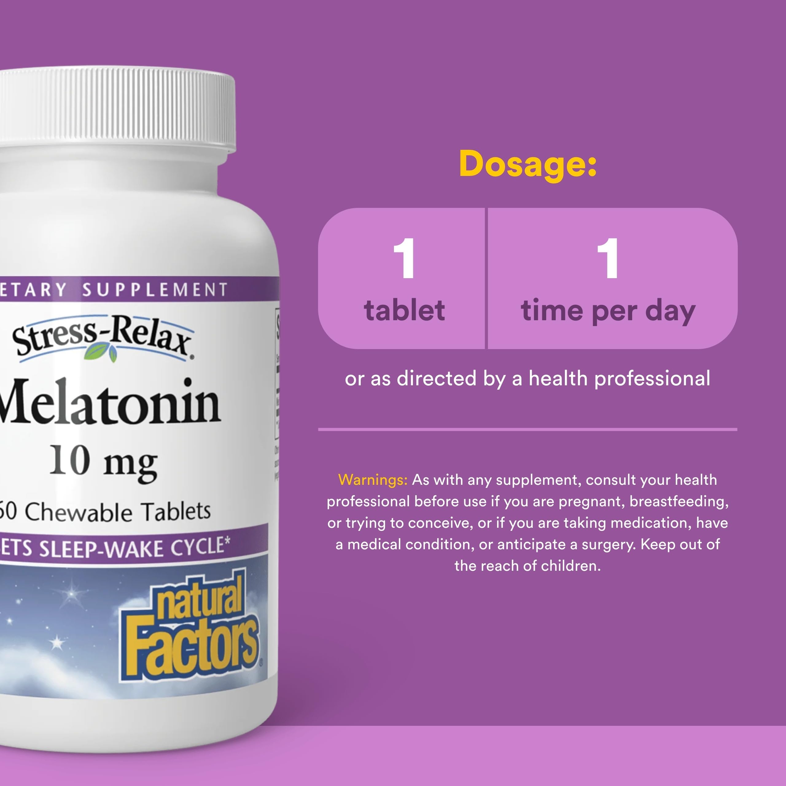 Tabletas masticables Stress-Relax de Natural Factors en primer plano