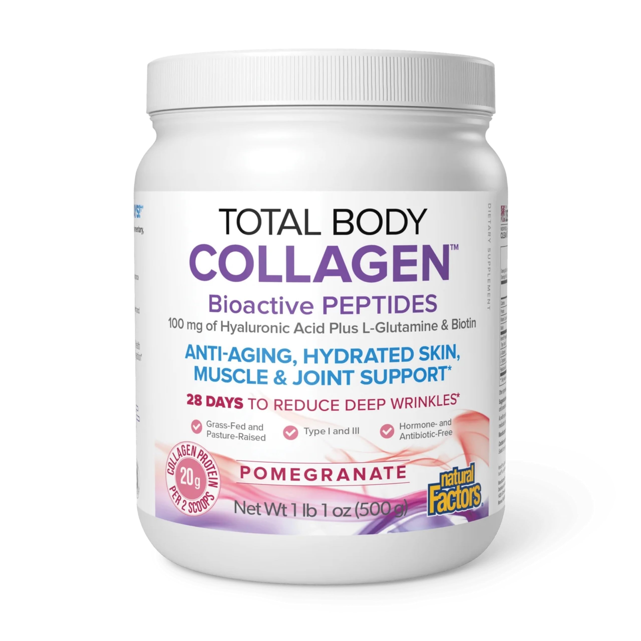 Natural Factors Total Body Collagen, polvo en bote para cabello y uñas saludables