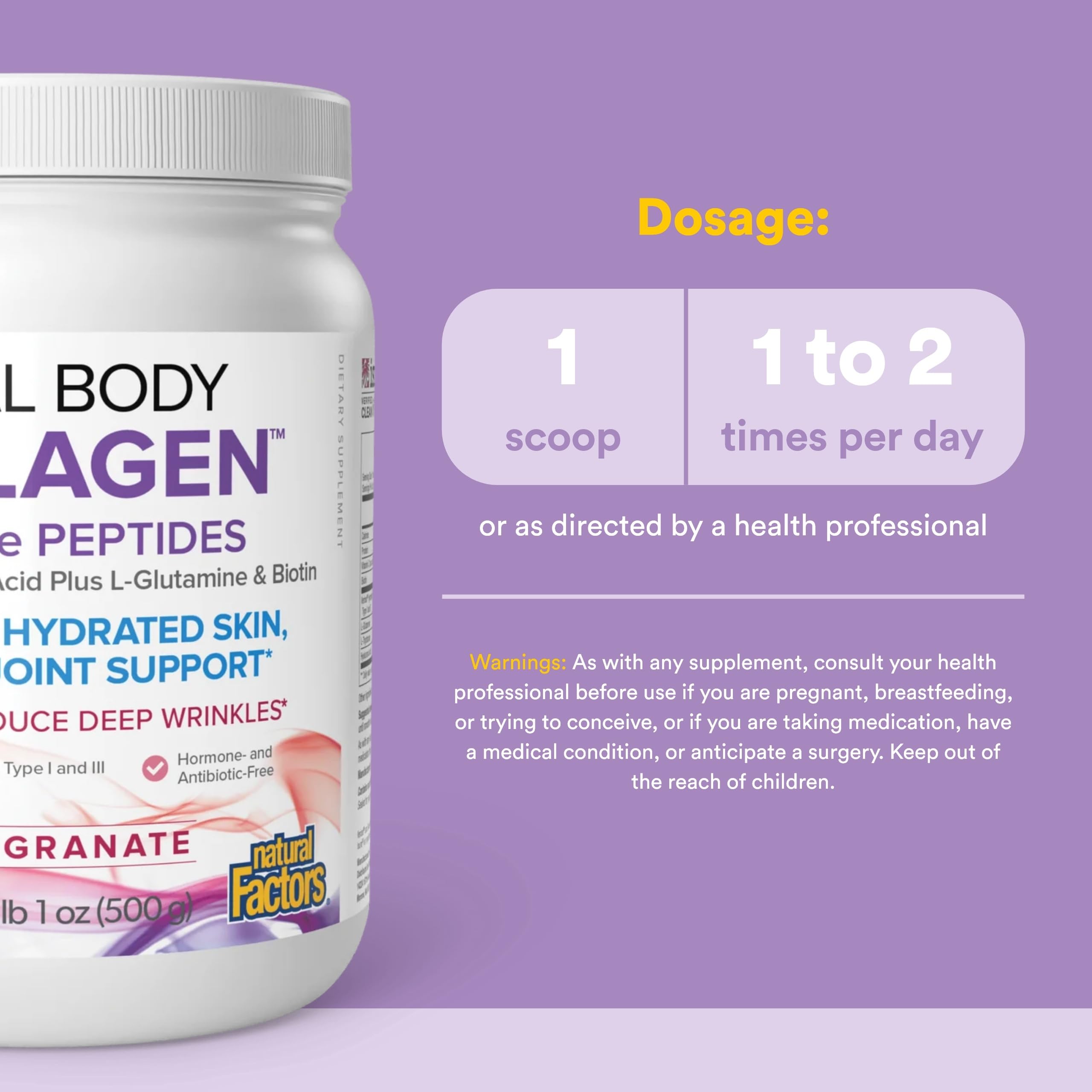 Natural Factors Total Body Collagen, etiqueta frontal del envase para identificación