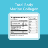 Natural Factors Total Body Marine Collagen, etiqueta con información de ingredientes y beneficios.