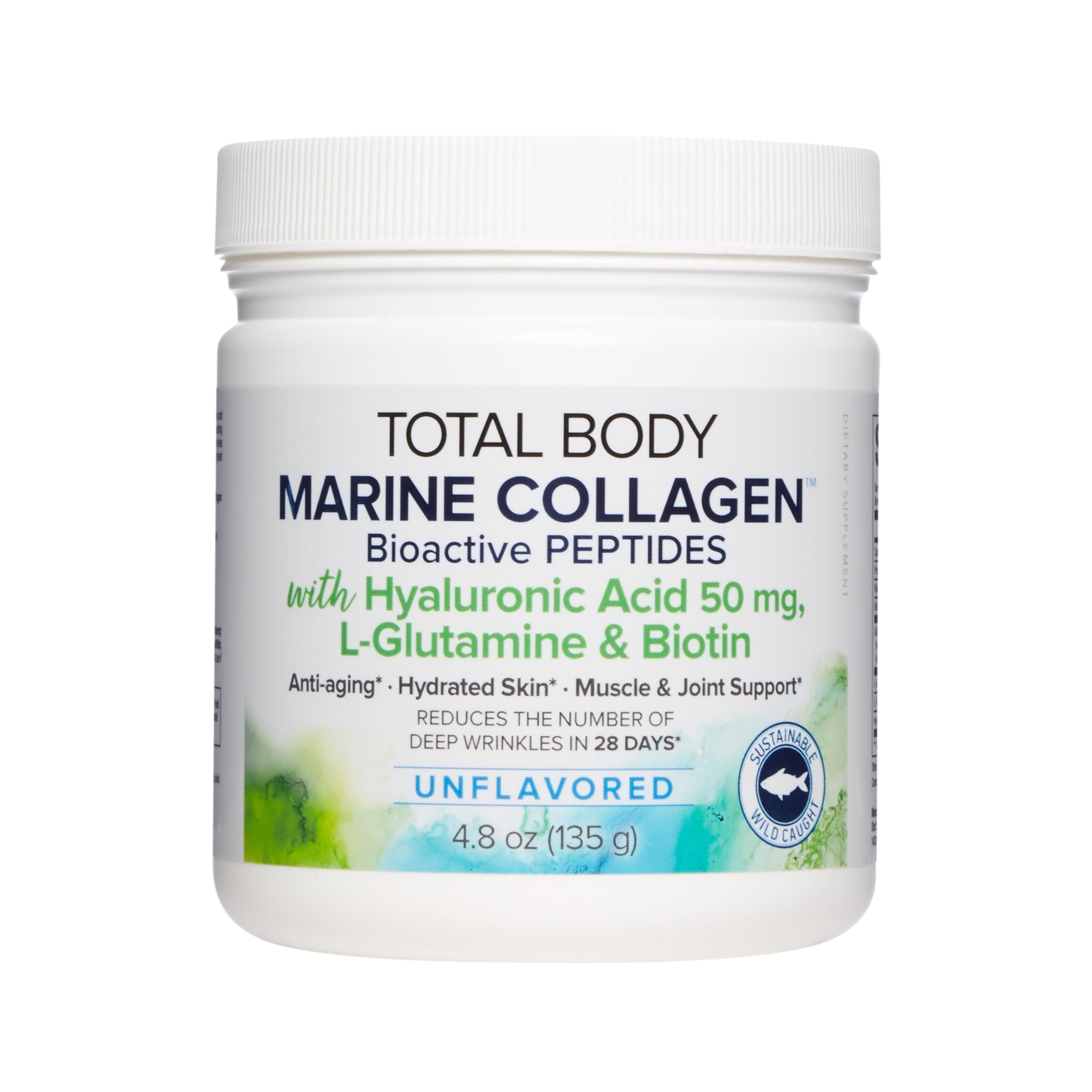 Natural Factors Total Body Marine Collagen, pote con polvo para hidratación de la piel.