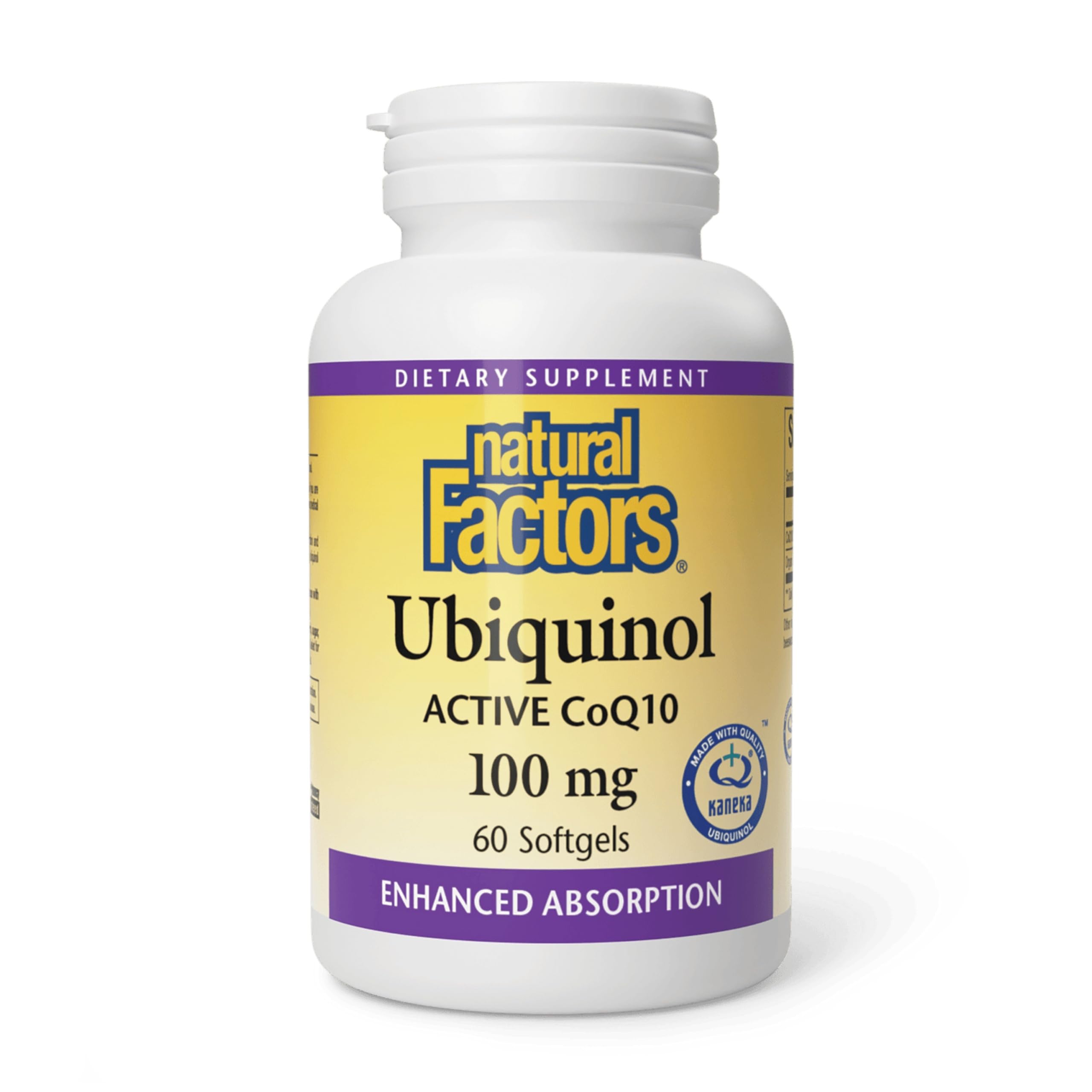 Natural Factors ubiquinol 100 mg, cápsula suave, apoyo antioxidante para la salud general.