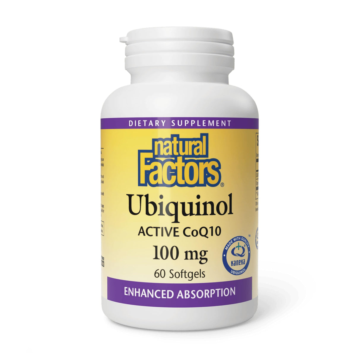 Natural Factors ubiquinol 100 mg, cápsula suave, apoyo antioxidante para la salud general.