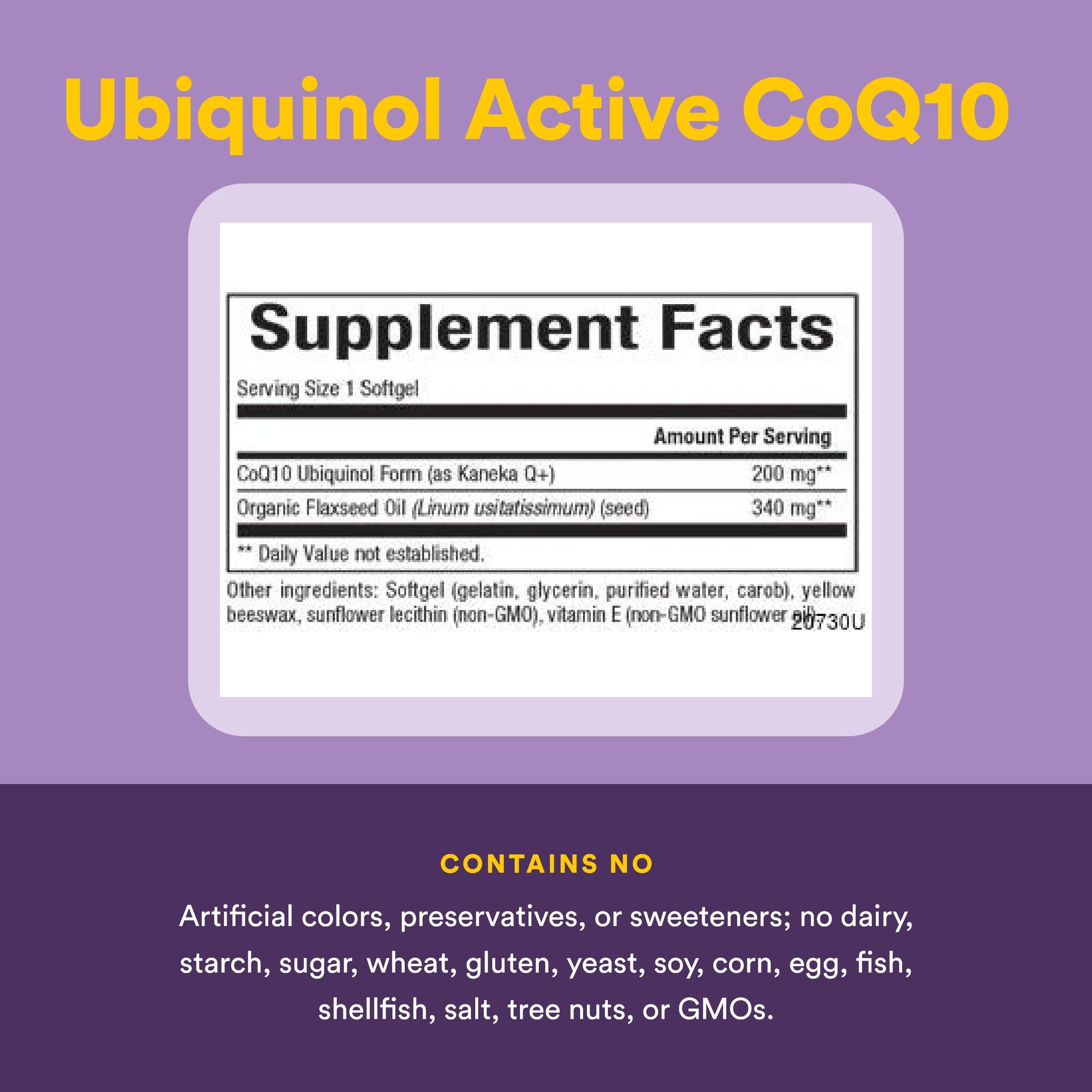 Natural Factors Ubiquinol 200 mg, aceite de linaza orgánico, mejora biodisponibilidad.
