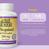 Natural Factors Ubiquinol 200 mg, vista del frasco, toma diaria conveniente.
