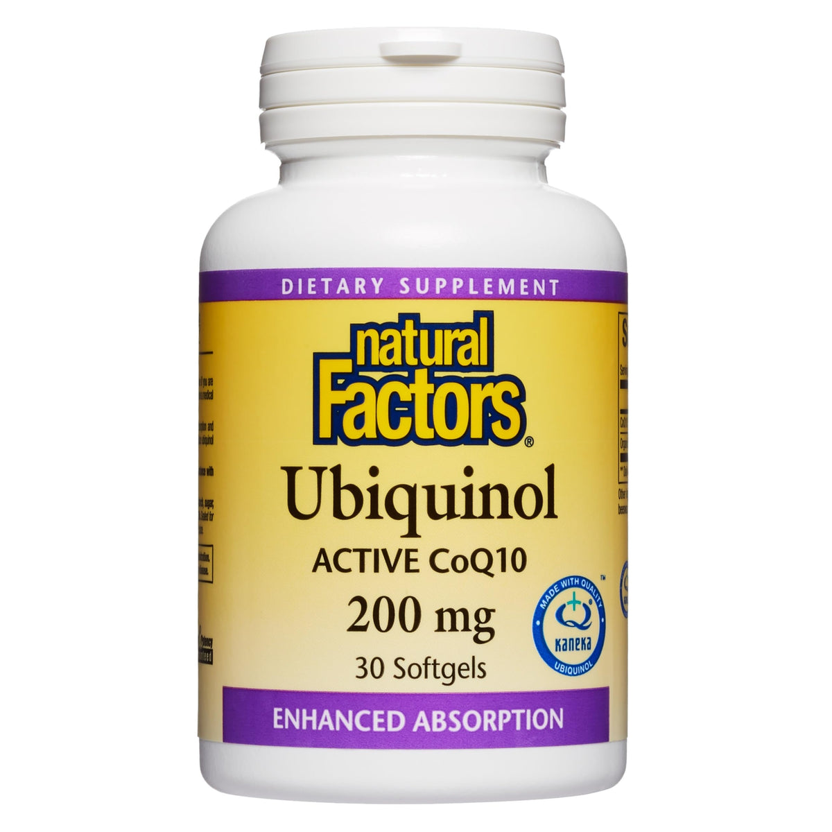 Natural Factors ubiquinol 200 mg en frasco, apoyo a la energía diaria.