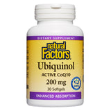 Natural Factors ubiquinol 200 mg en frasco, apoyo a la energía diaria.