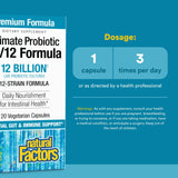 Natural Factors Ultimate Probiotic 12/12: cápsulas vegetarianas en mano para uso diario.