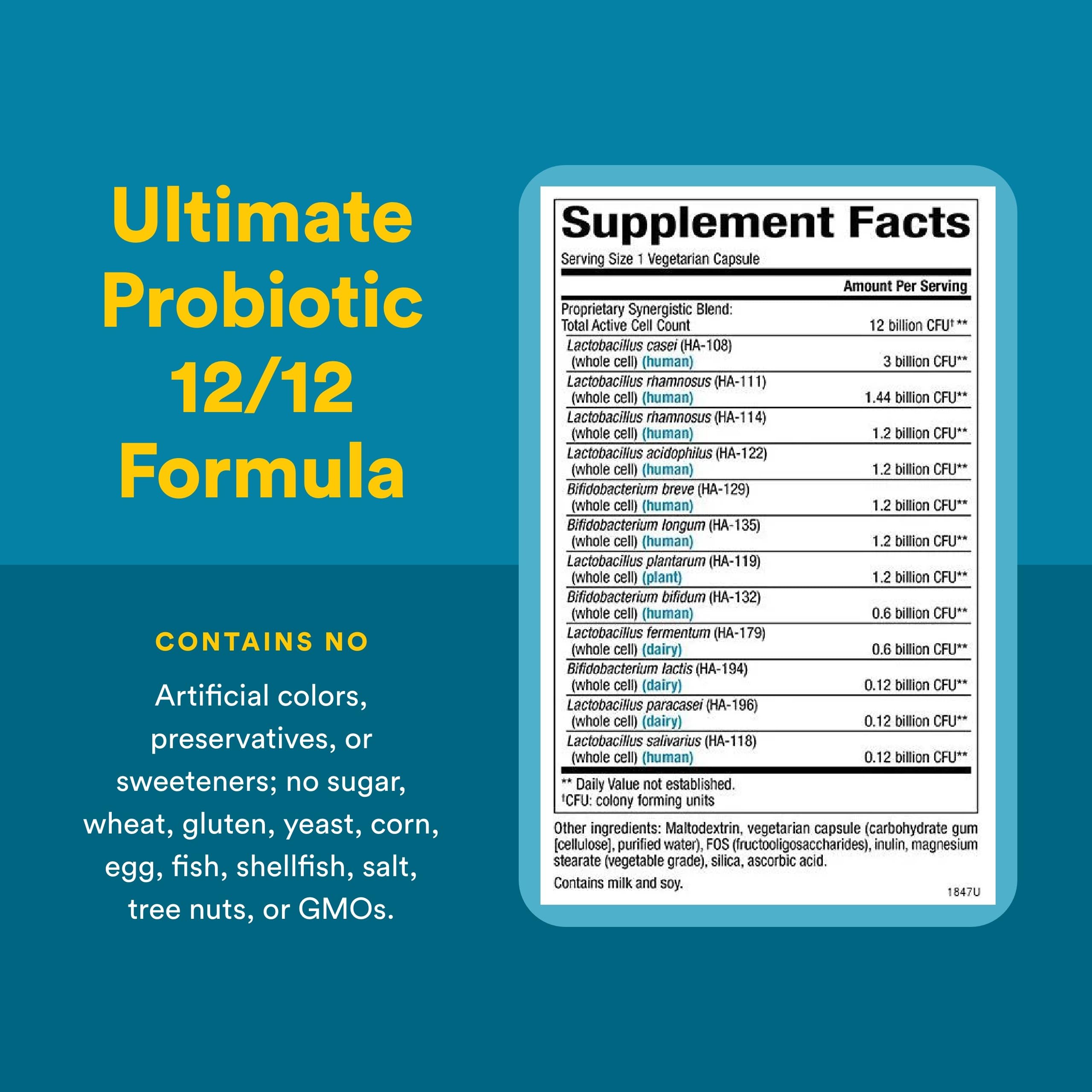 Natural Factors Ultimate Probiotic 12/12: etiqueta frontal destaca calidad y composición.