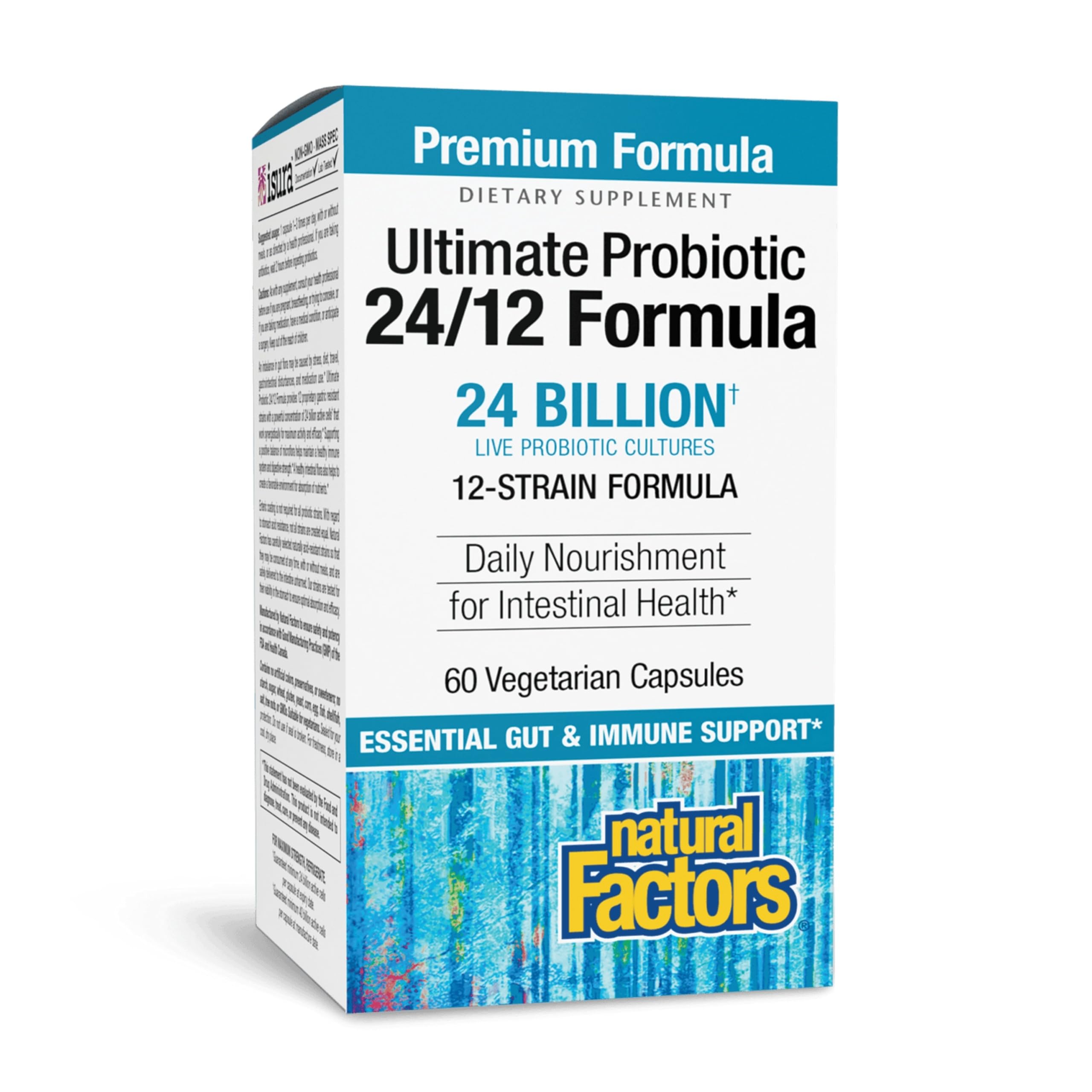 Natural Factors Ultimate Probiotic 24/12 - botella: equilibrio microfloral para digestión suave.