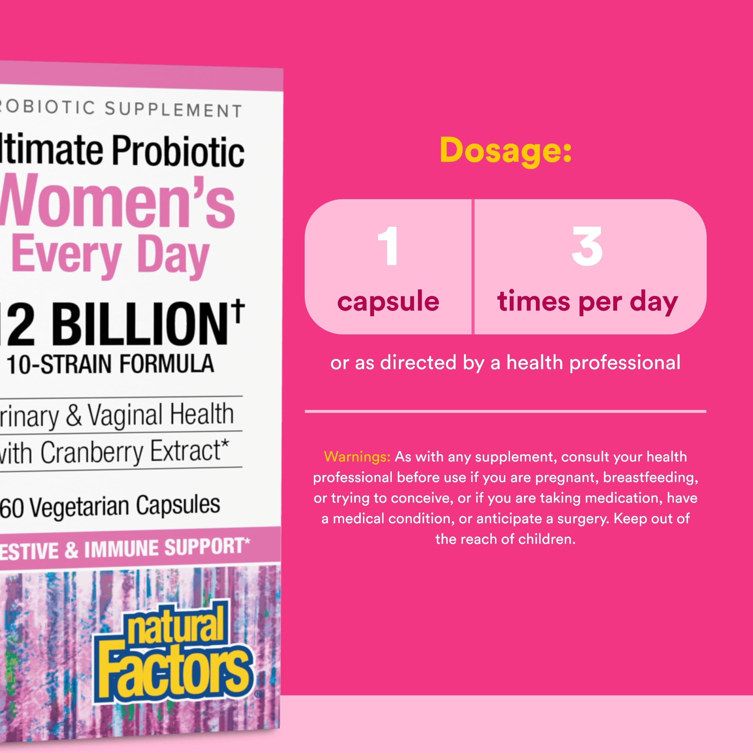 Natural Factors Ultimate Probiotic para Mujeres, cápsulas vegetarianas, soporte microbiano saludable.