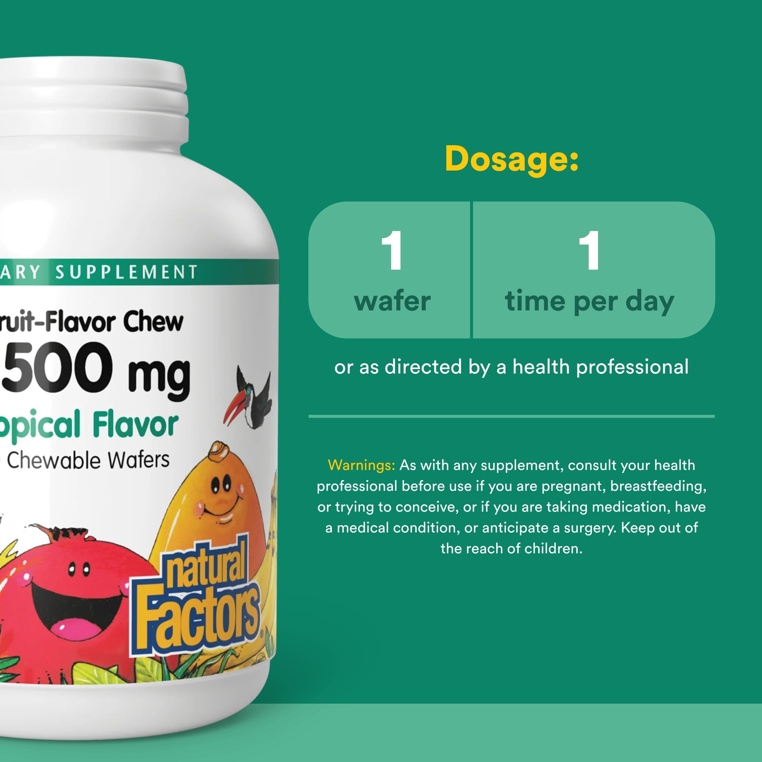 Natural Factors Vitamina C 500 mg: dosis diaria fácil para la salud de tus hijos.