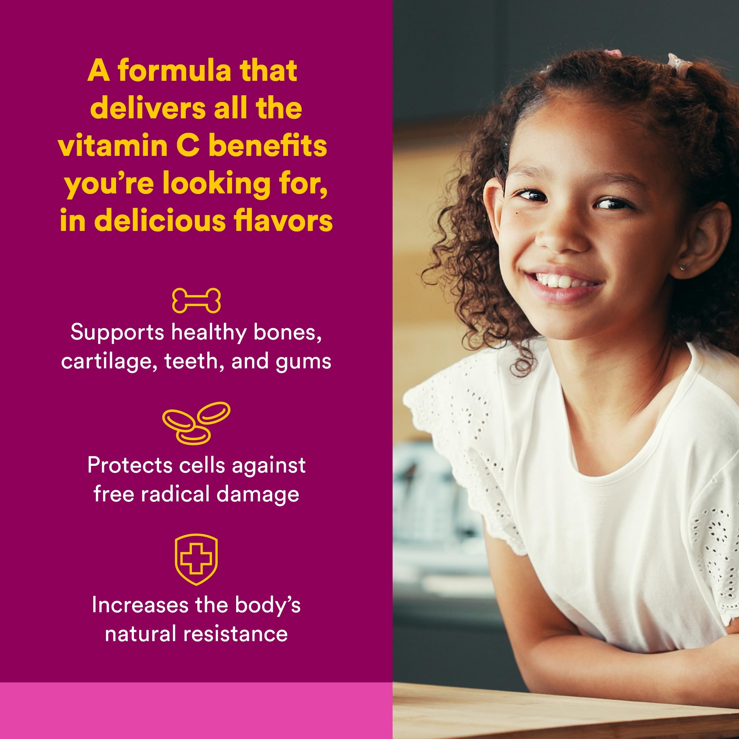 Natural Factors Vitamina C 500 mg con sabor frutal, textura suave.