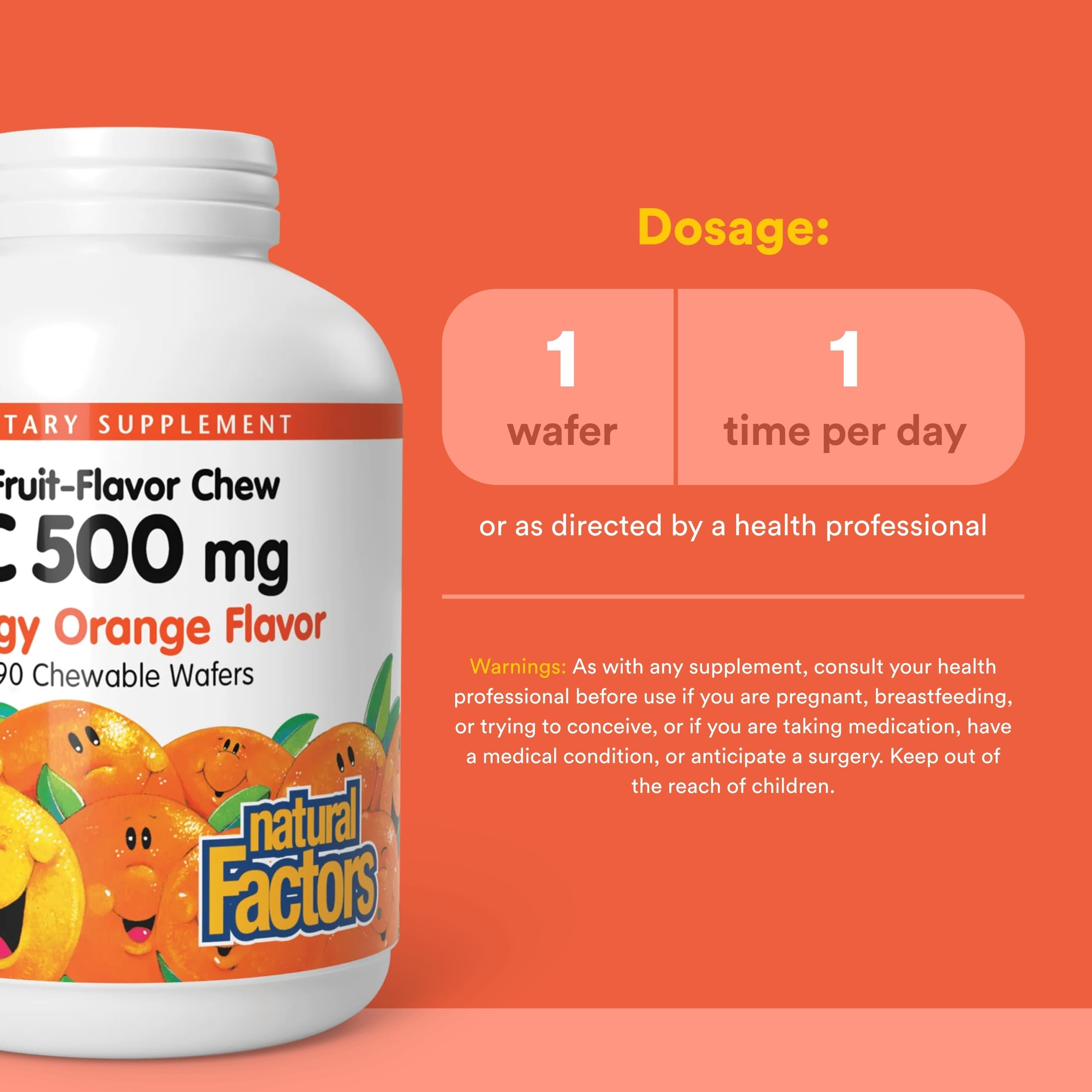 Niño tomando una tableta Natural Factors Vitamina C 500 mg sabor naranja