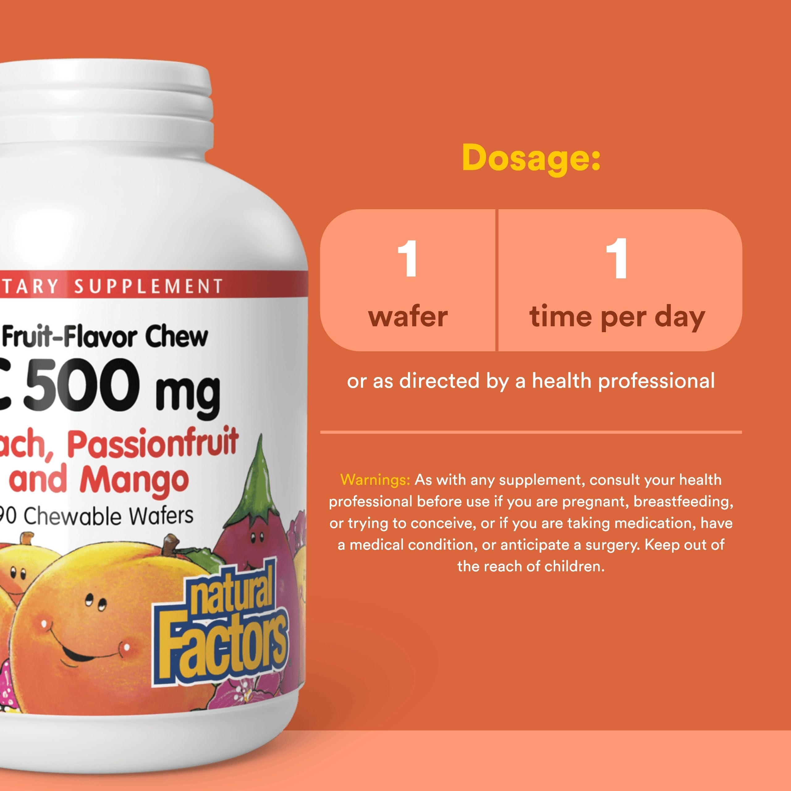 Natural Factors Vitamina C para niños, galleta masticable 500 mg