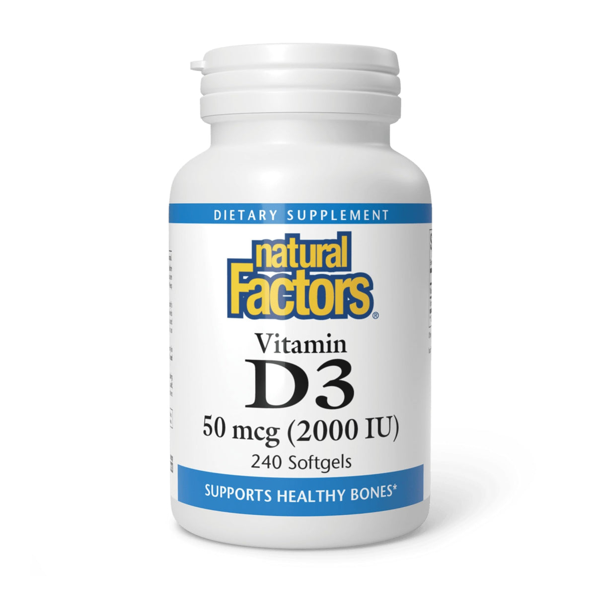 Natural Factors vitamina D3 2000 UI cápsulas blandas para huesos saludables