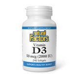 Natural Factors vitamina D3 2000 UI cápsulas blandas para huesos saludables