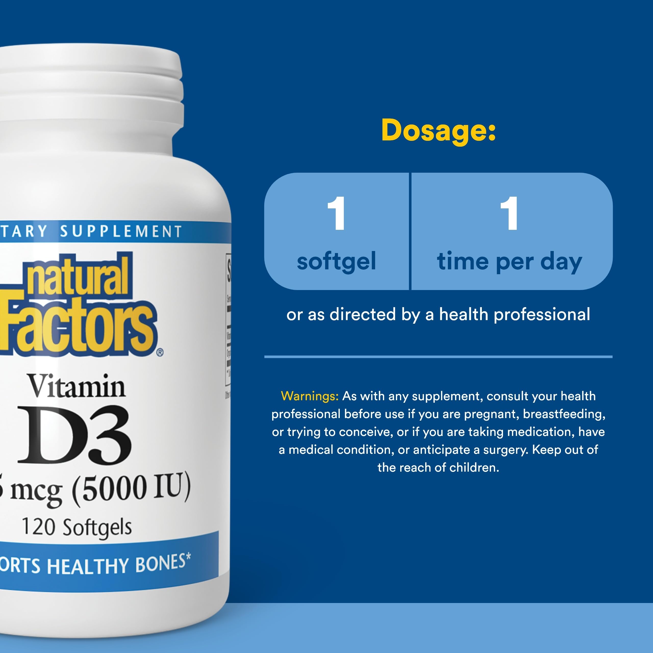 Natural Factors Vitamina D3 5000 UI cápsulas blandas fáciles de tragar