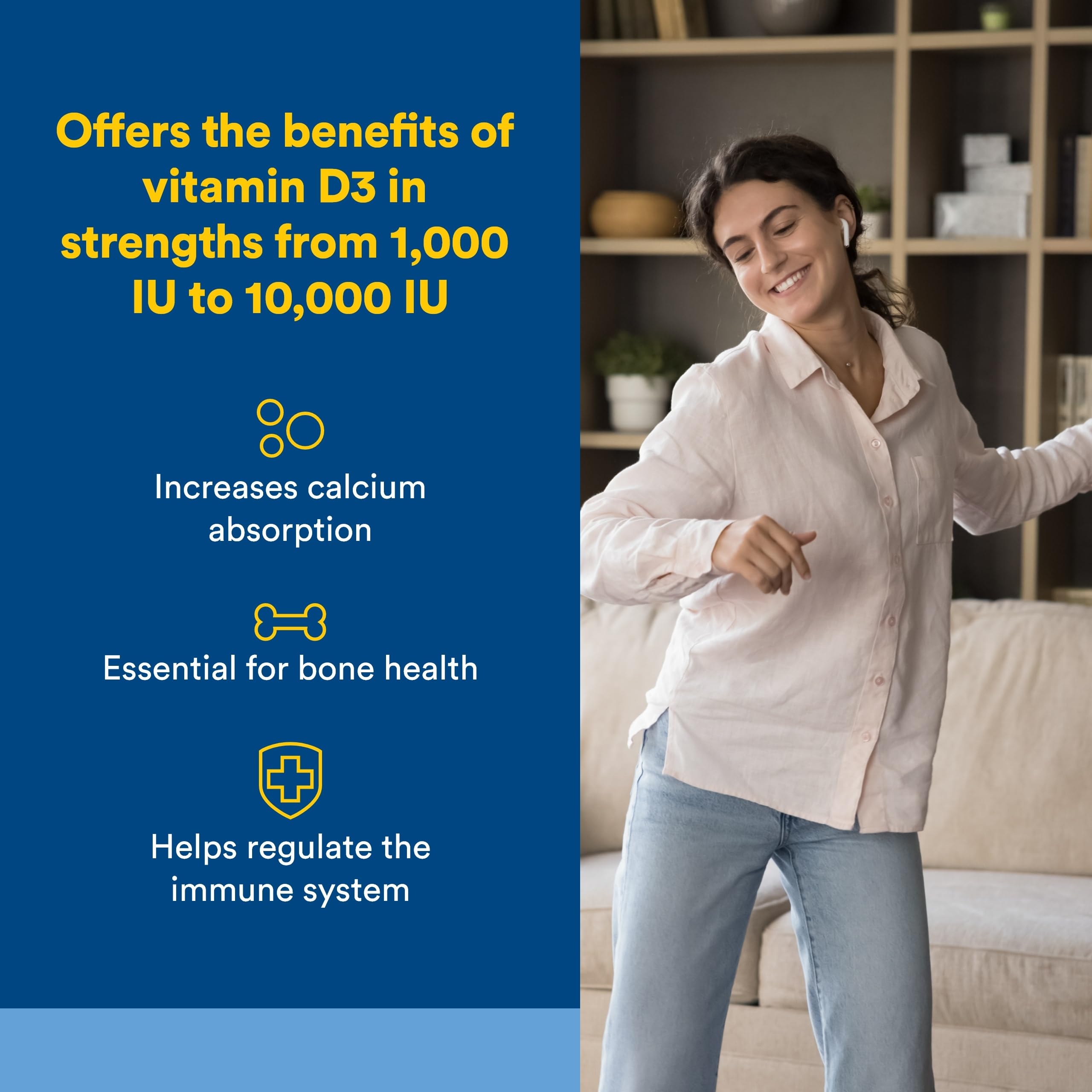 Natural Factors Vitamina D3, dosis de 125 mcg facilita una ingesta diaria.