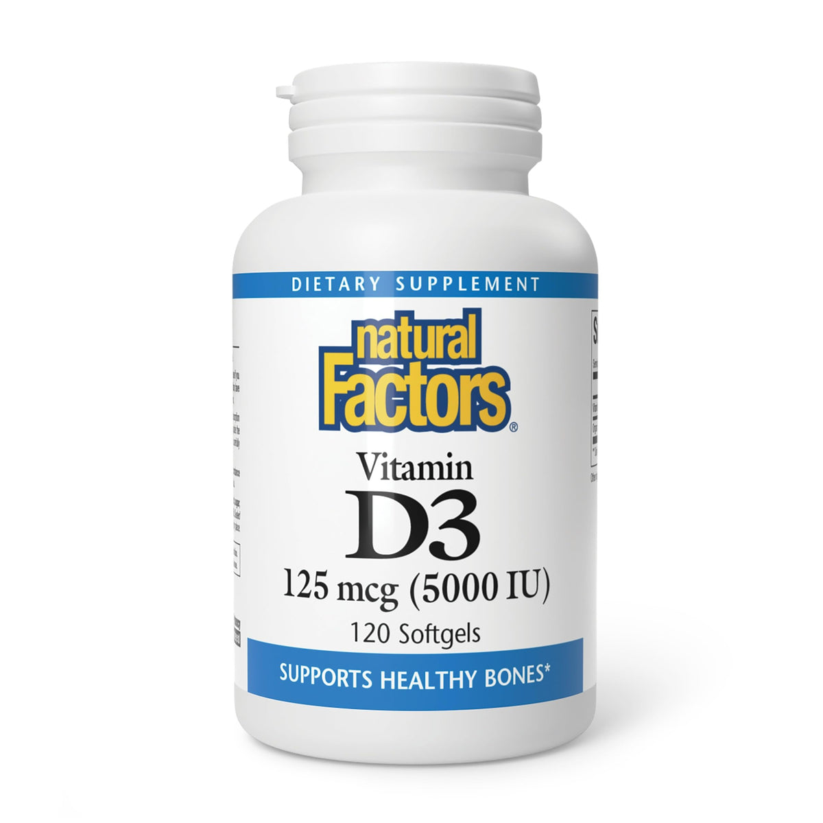 Natural Factors Vitamina D3 5000 UI: frasco para uso diario